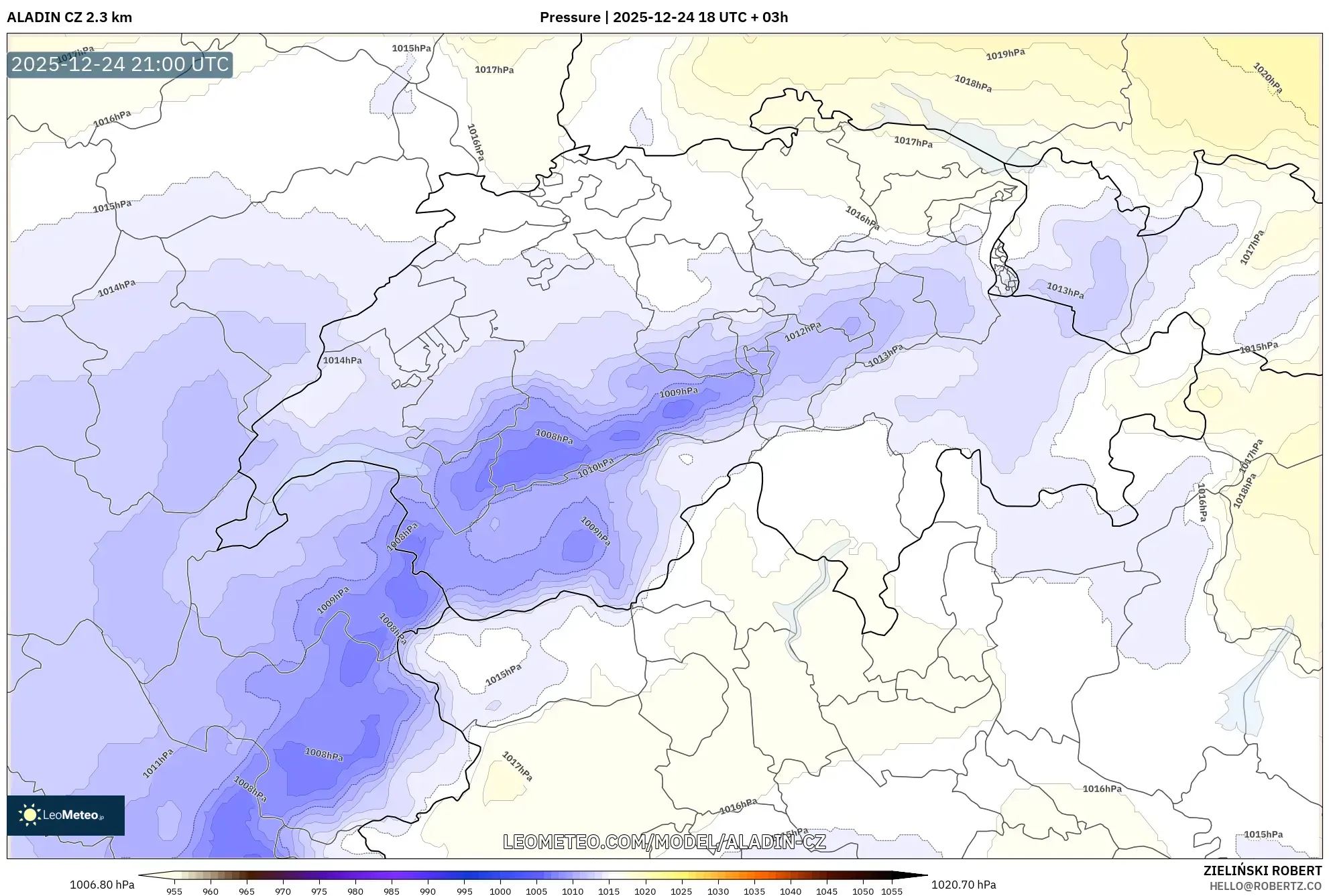 ALADIN CZ 2.3 km model - Switzerland, Pressure