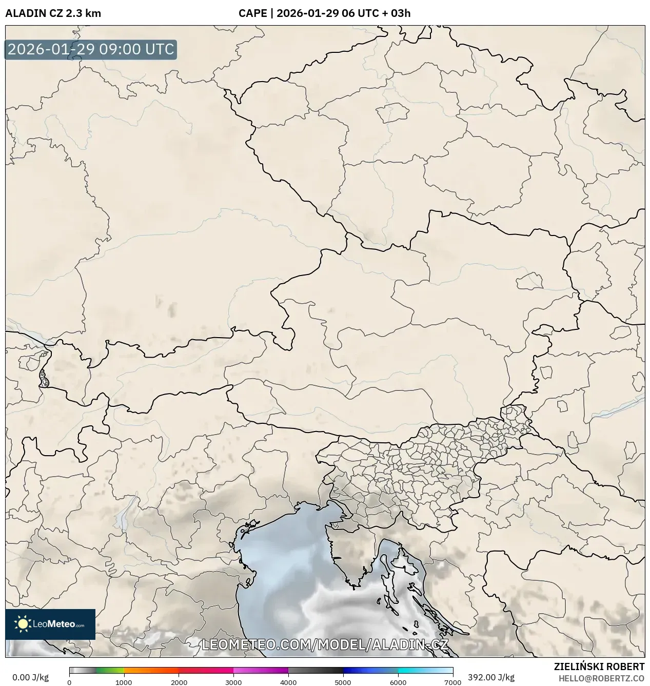 ALADIN CZ 2.3 km model - Austria, CAPE