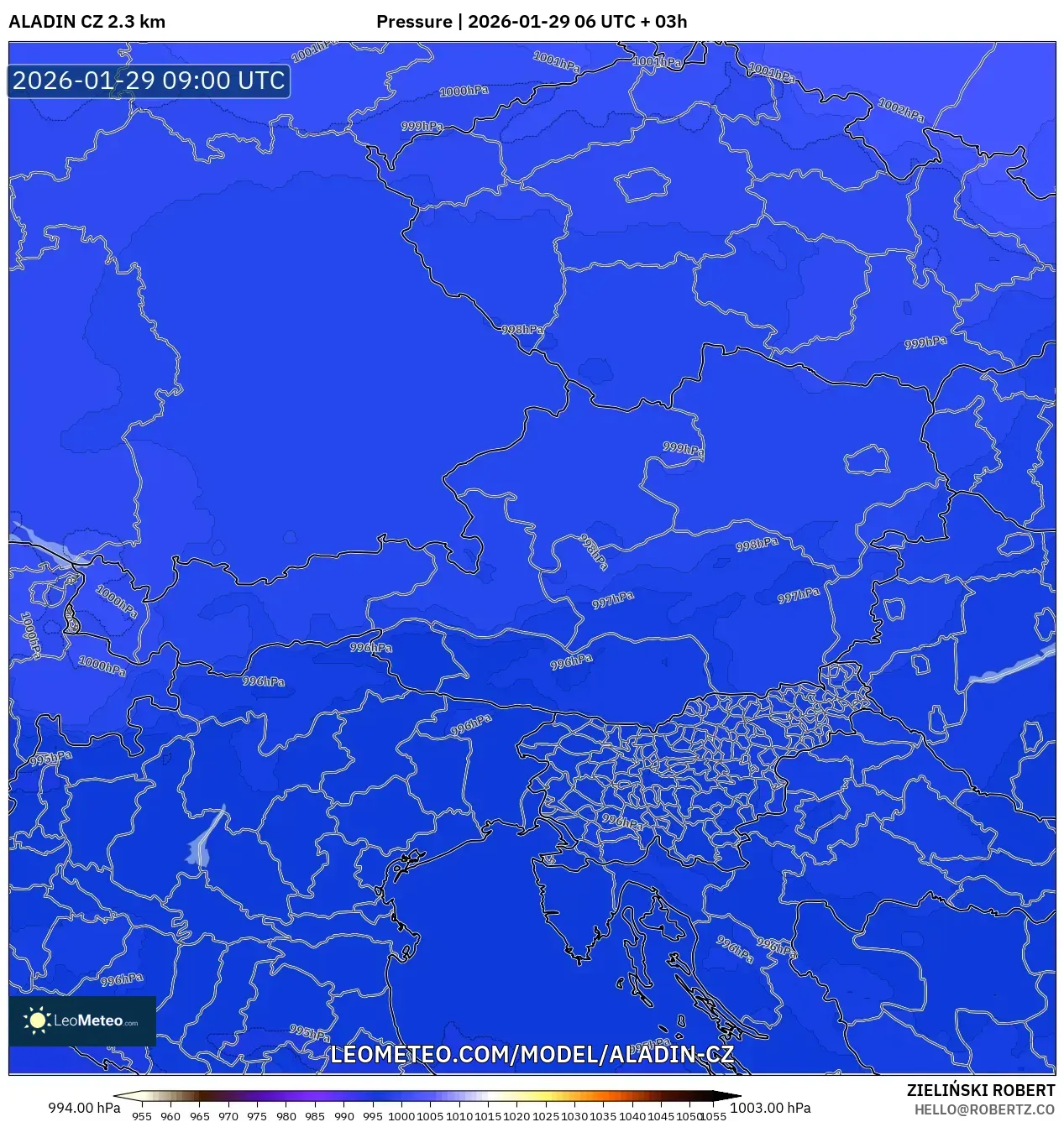 ALADIN CZ 2.3 km model - Austria, Pressure