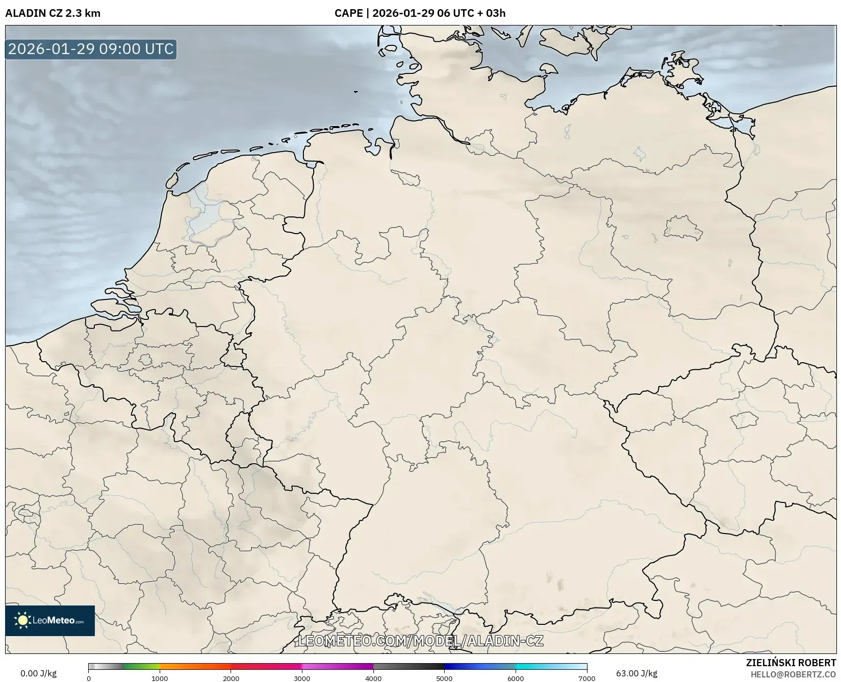 ALADIN CZ 2.3 km model - Germany, CAPE