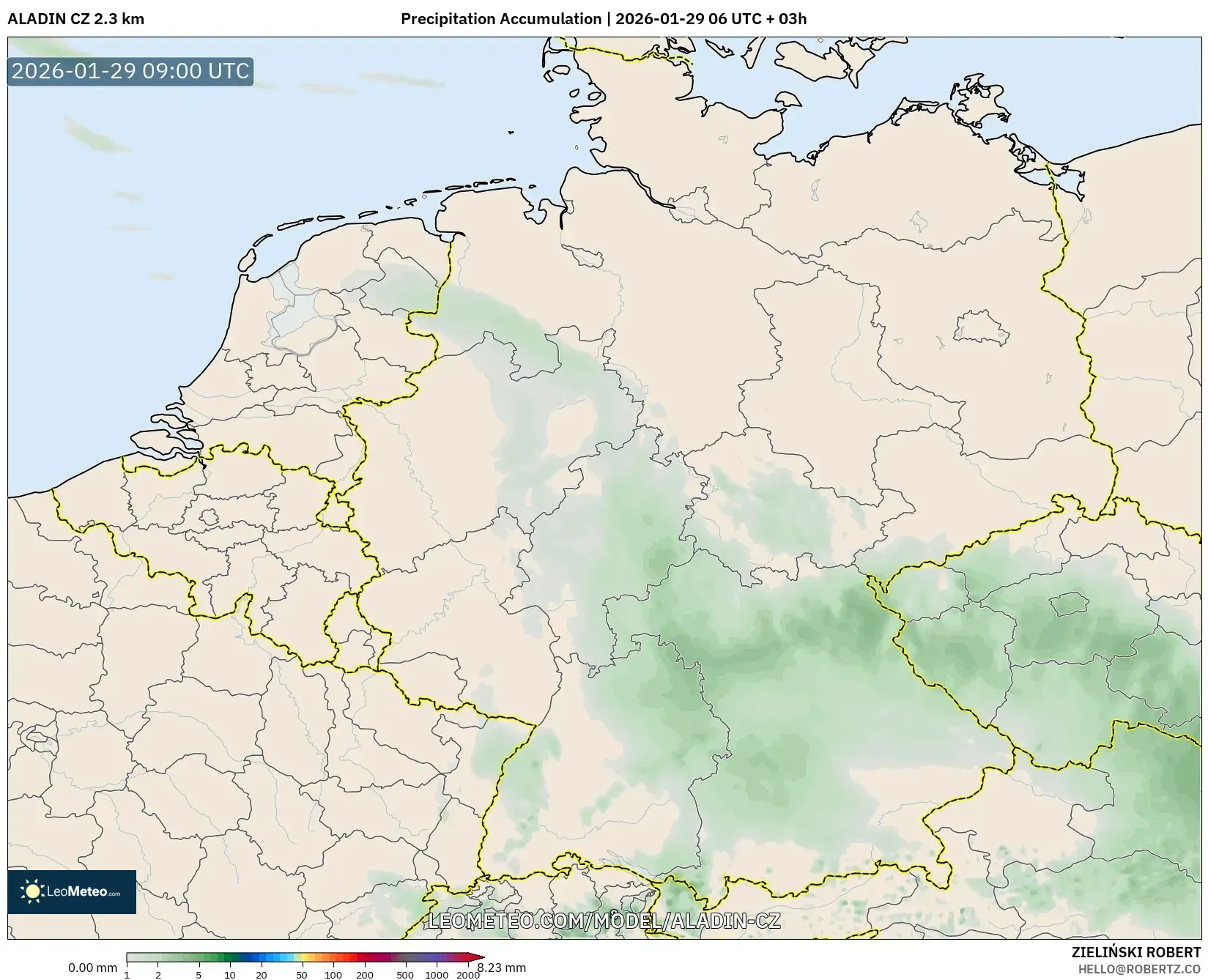 ALADIN CZ 2.3 km model - Germany, Precipitation Accumulation