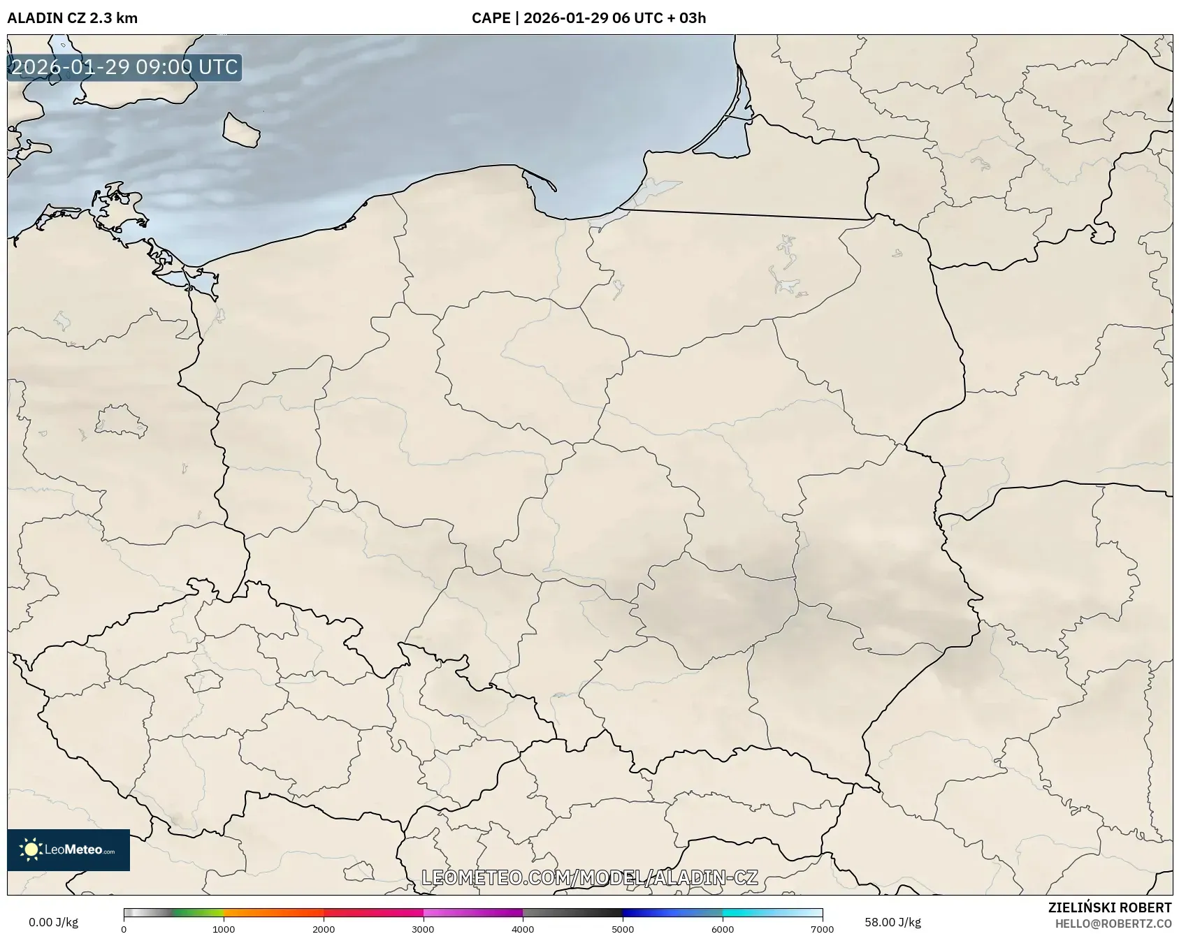ALADIN CZ 2.3 km model - Poland, CAPE