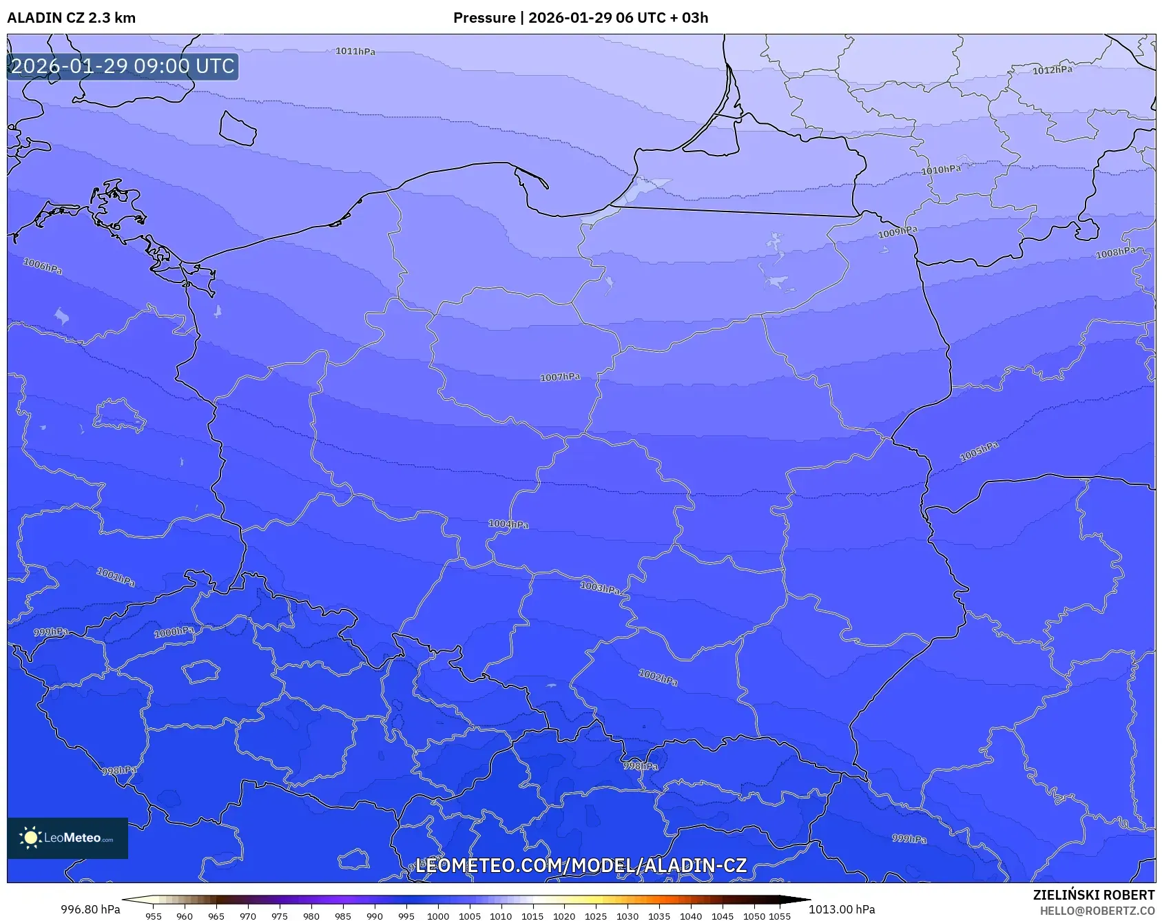 ALADIN CZ 2.3 km model - Poland, Pressure