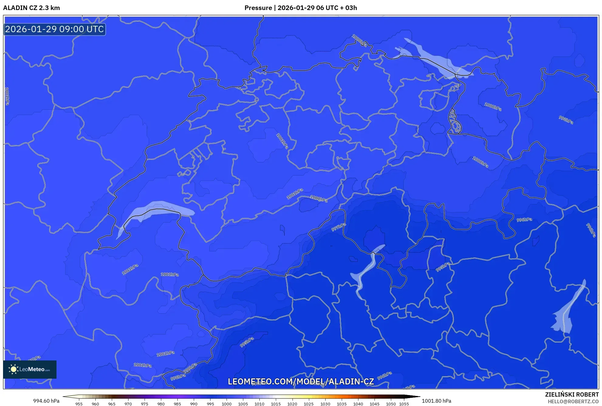 ALADIN CZ 2.3 km model - Switzerland, Pressure