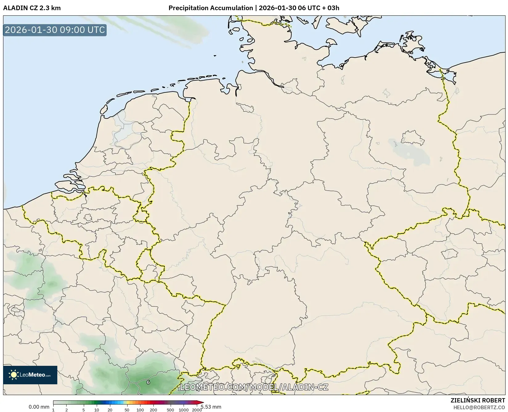 ALADIN CZ 2.3 km model - Germany, Precipitation Accumulation