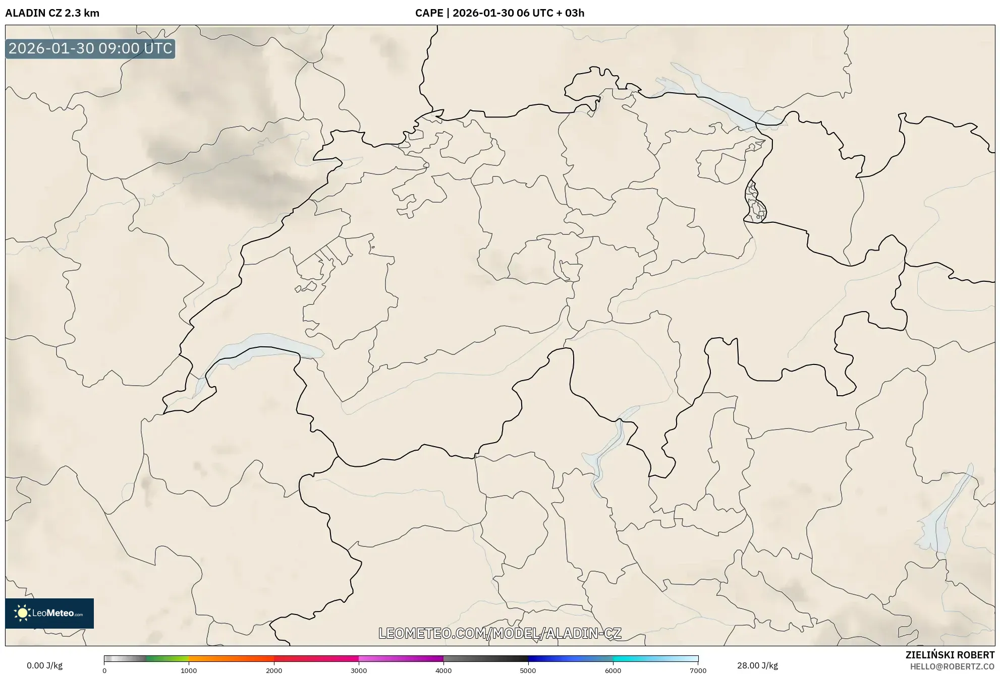 ALADIN CZ 2.3 km model - Switzerland, CAPE