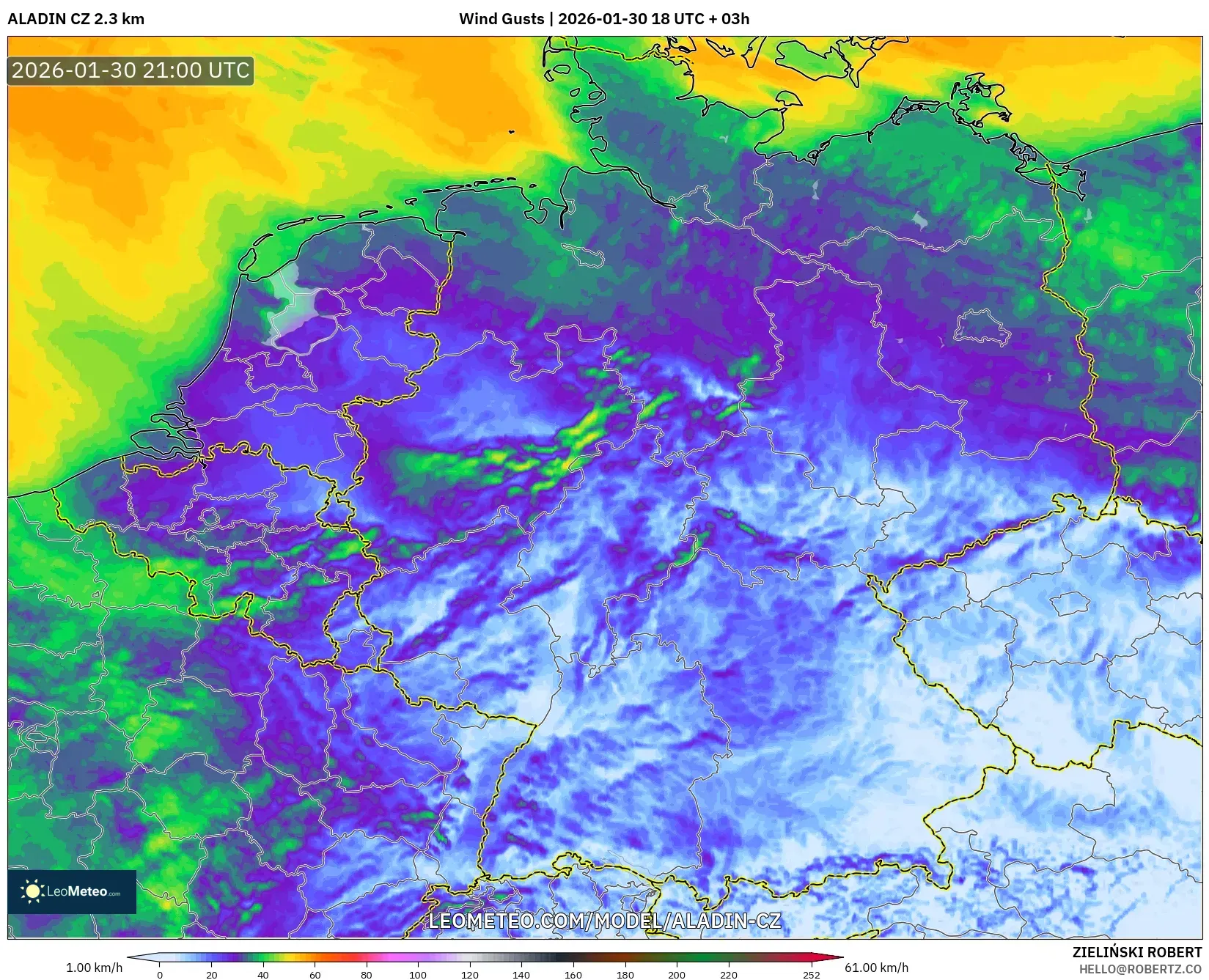 ALADIN CZ 2.3 km model - Germany, Wind Gusts
