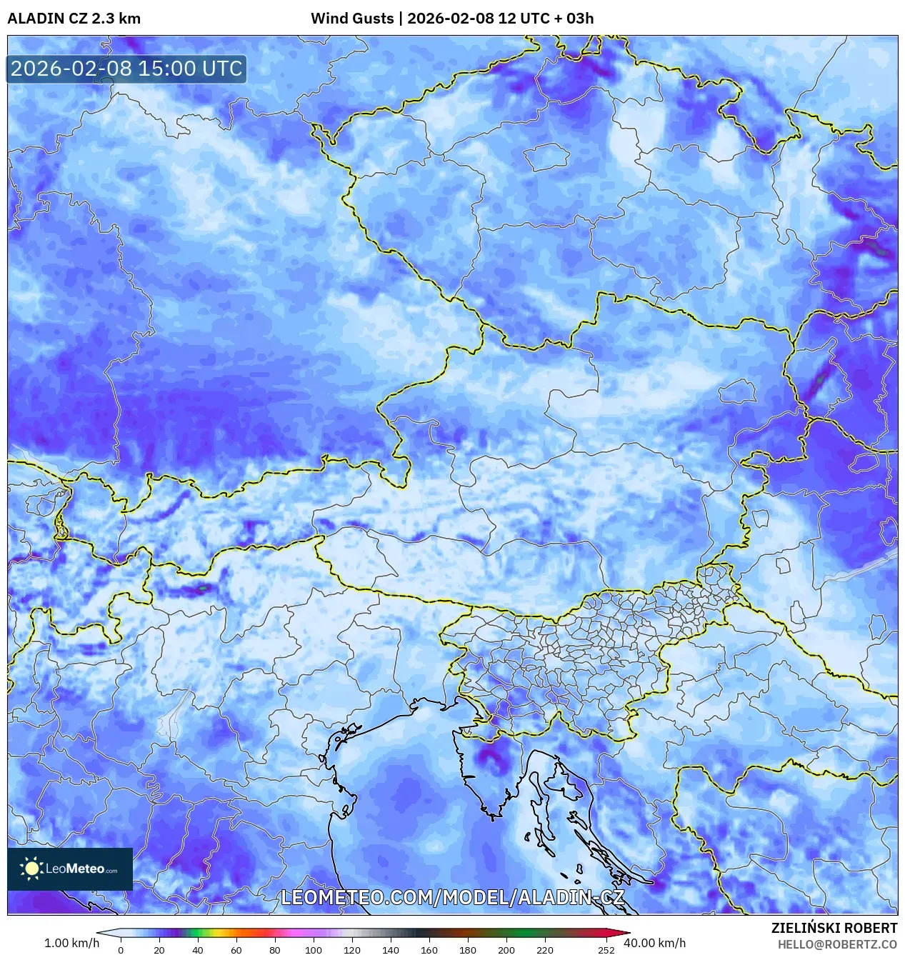 ALADIN CZ 2.3 km model - Austria, Wind Gusts