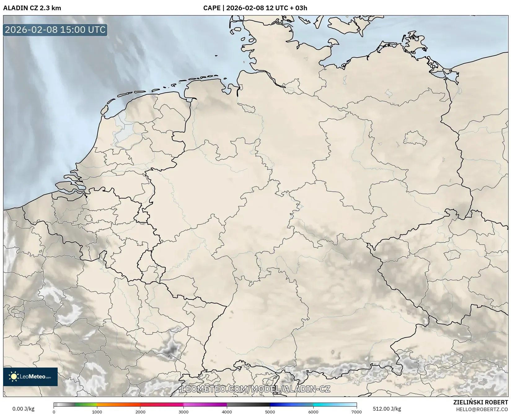 ALADIN CZ 2.3 km model - Germany, CAPE