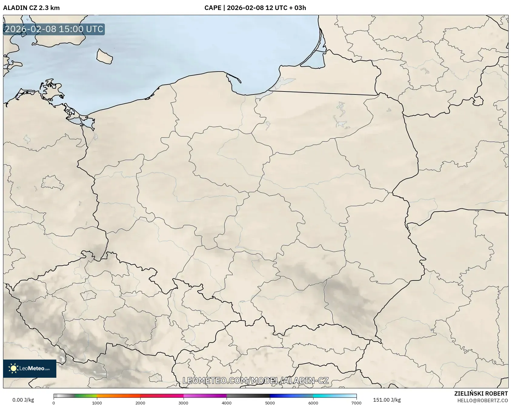 ALADIN CZ 2.3 km model - Poland, CAPE