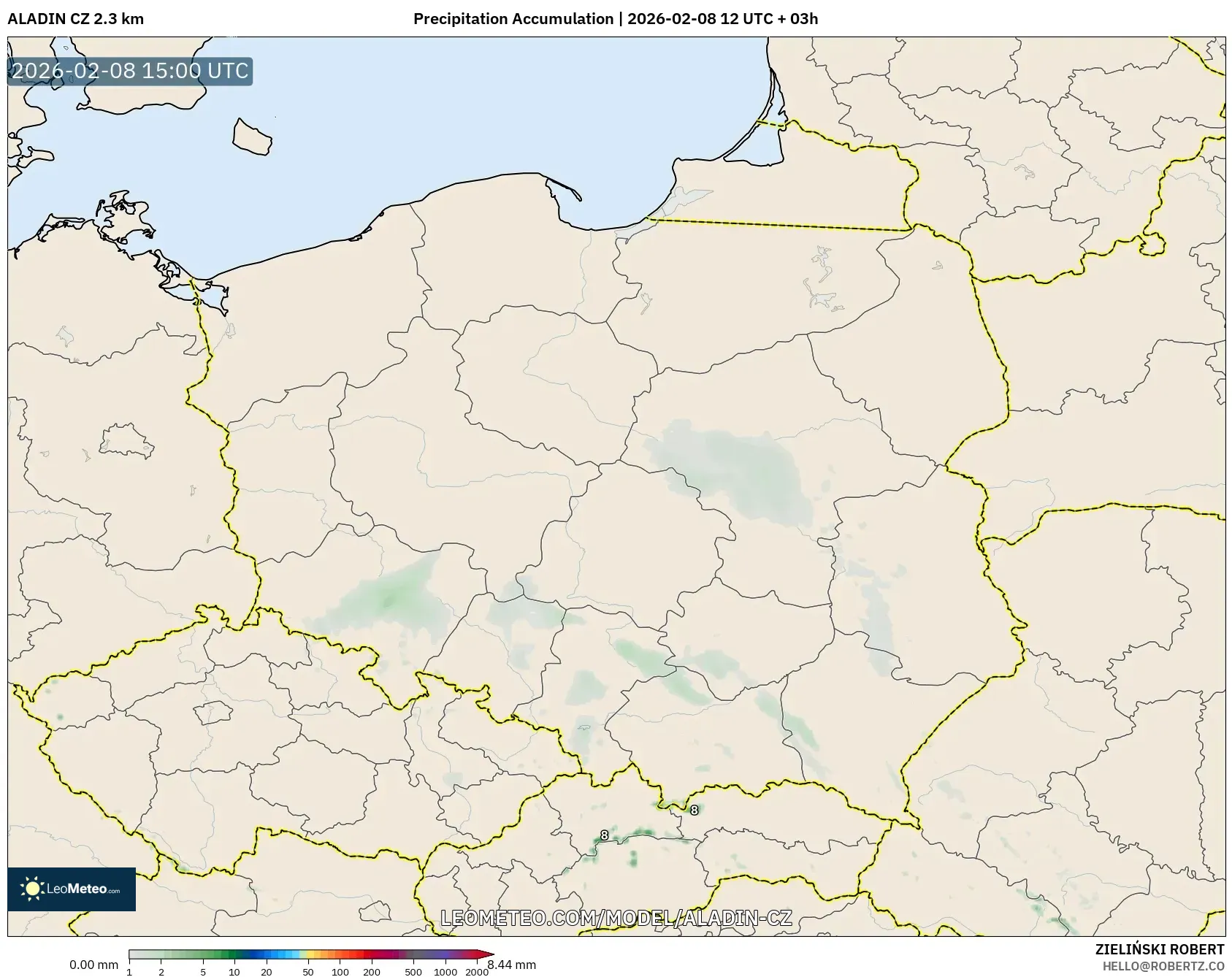 ALADIN CZ 2.3 km model - Poland, Precipitation Accumulation