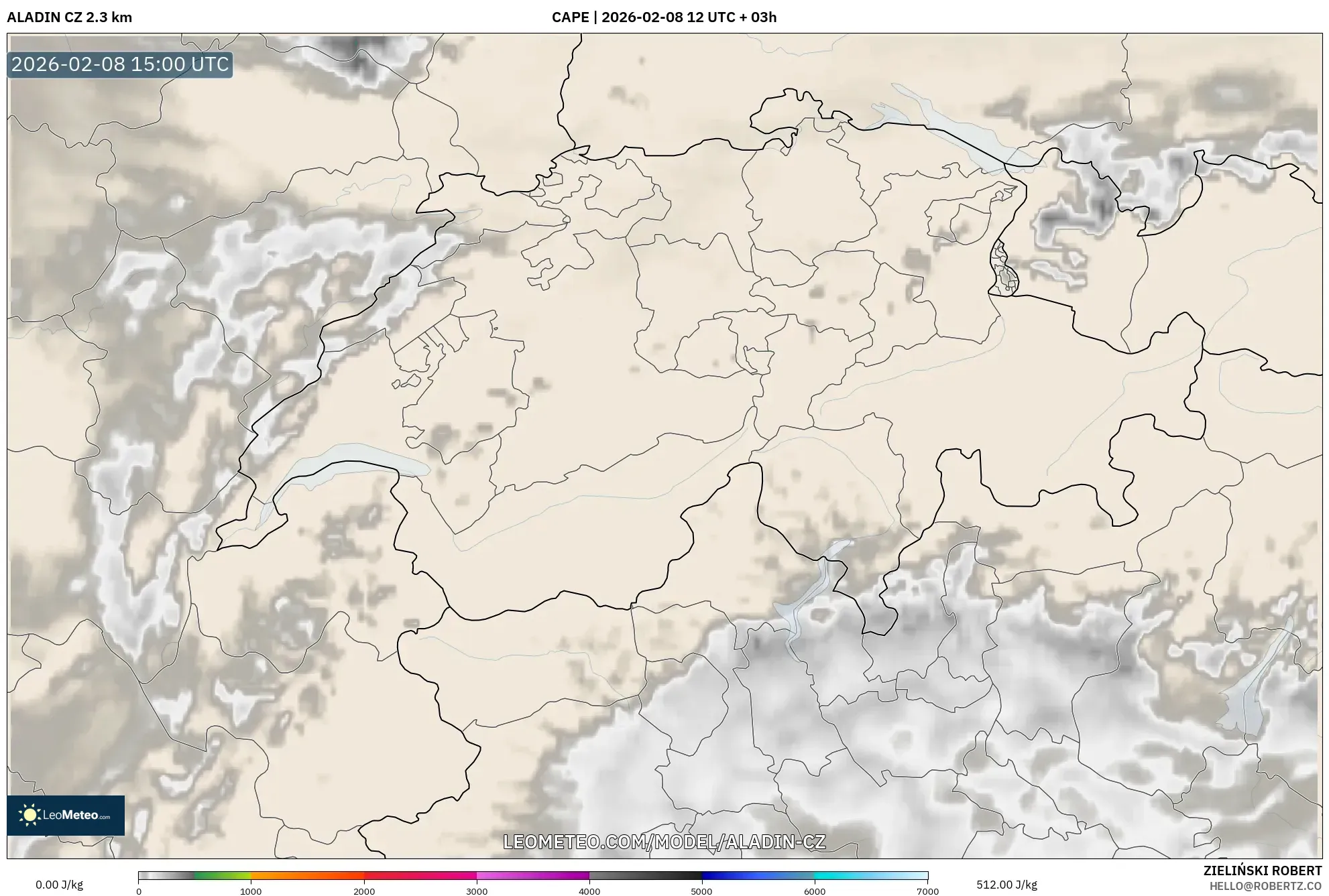 ALADIN CZ 2.3 km model - Switzerland, CAPE