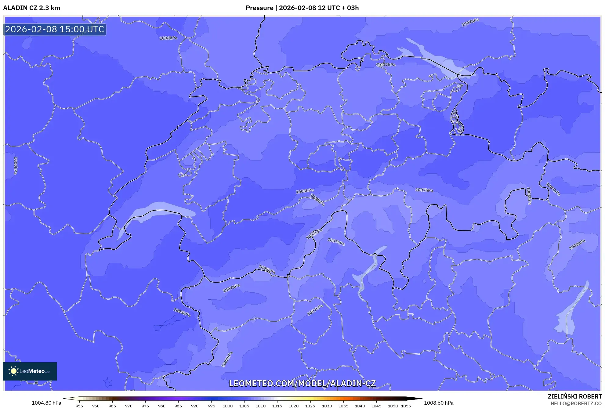 ALADIN CZ 2.3 km model - Switzerland, Pressure