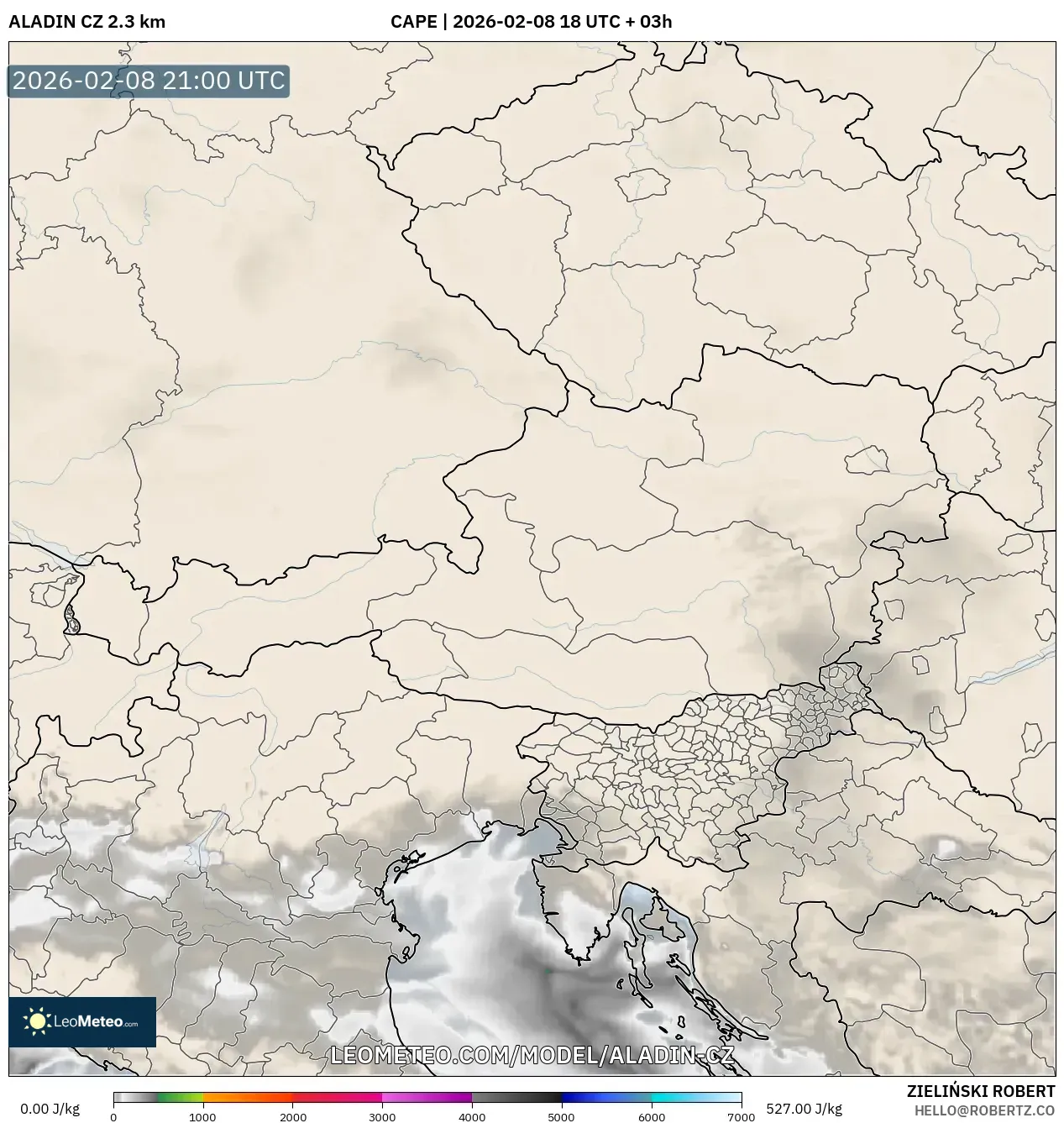 ALADIN CZ 2.3 km model - Austria, CAPE