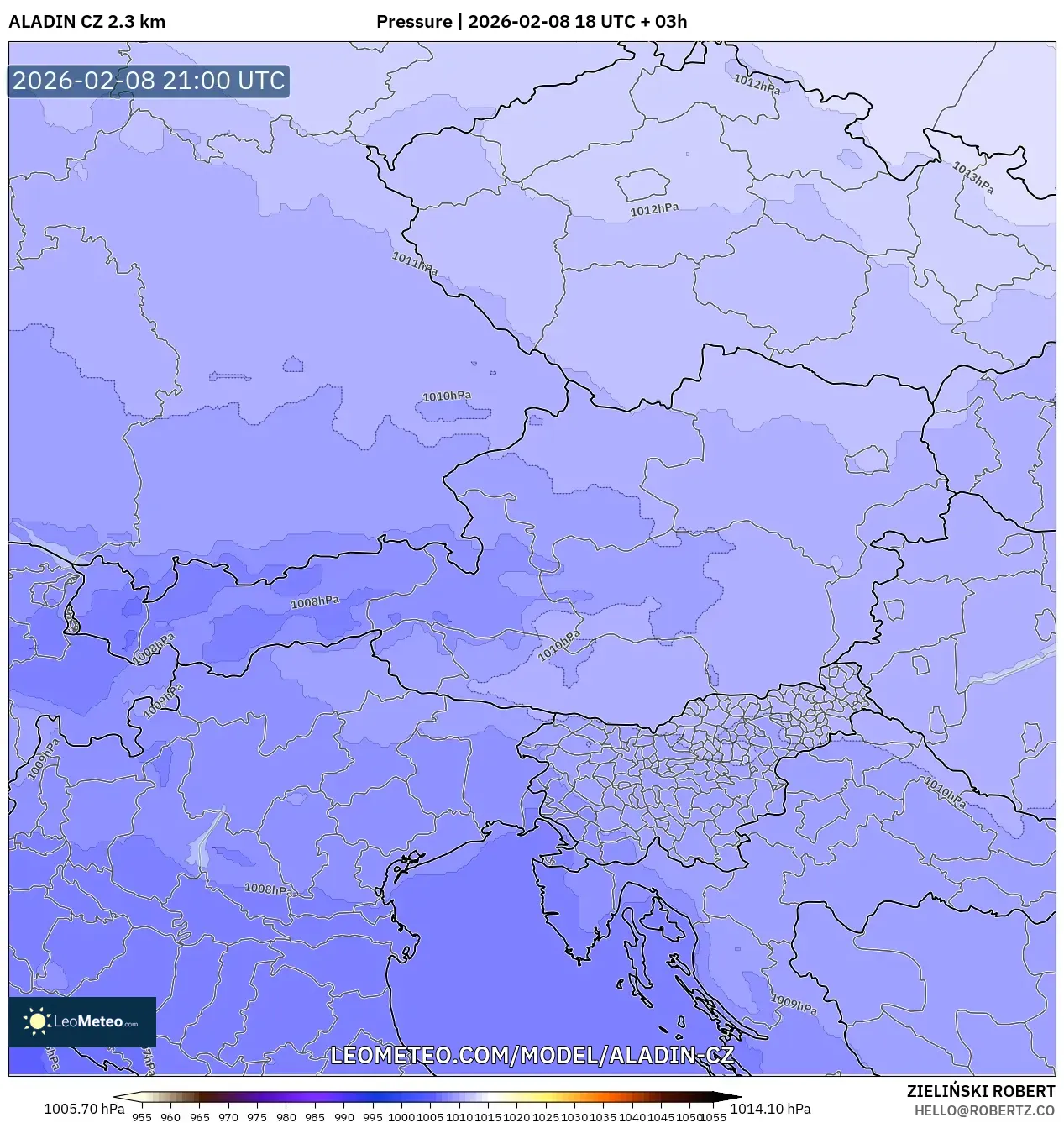 ALADIN CZ 2.3 km model - Austria, Tekanan