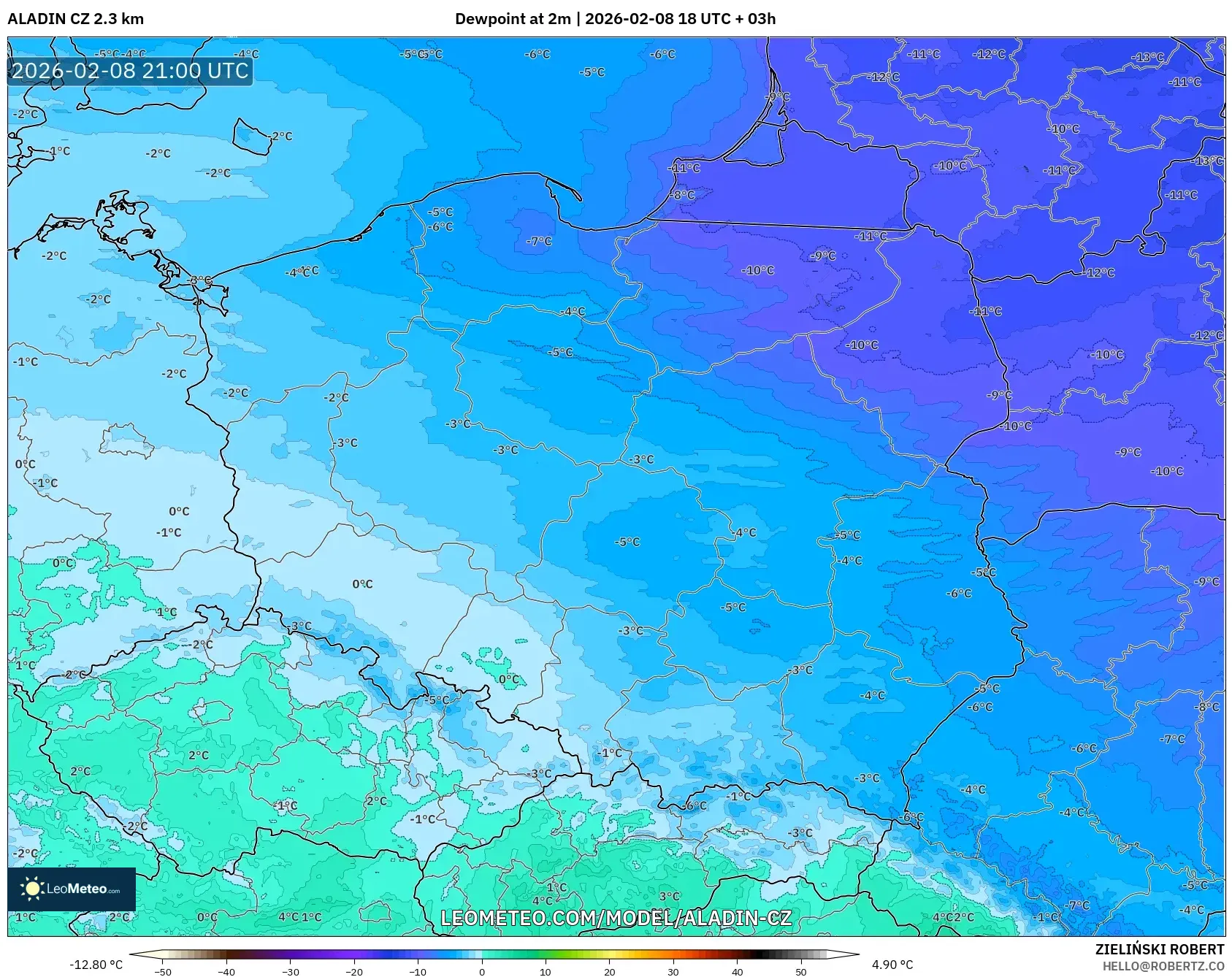 ALADIN CZ 2.3 km model - Poland, Takat Embun 2 m