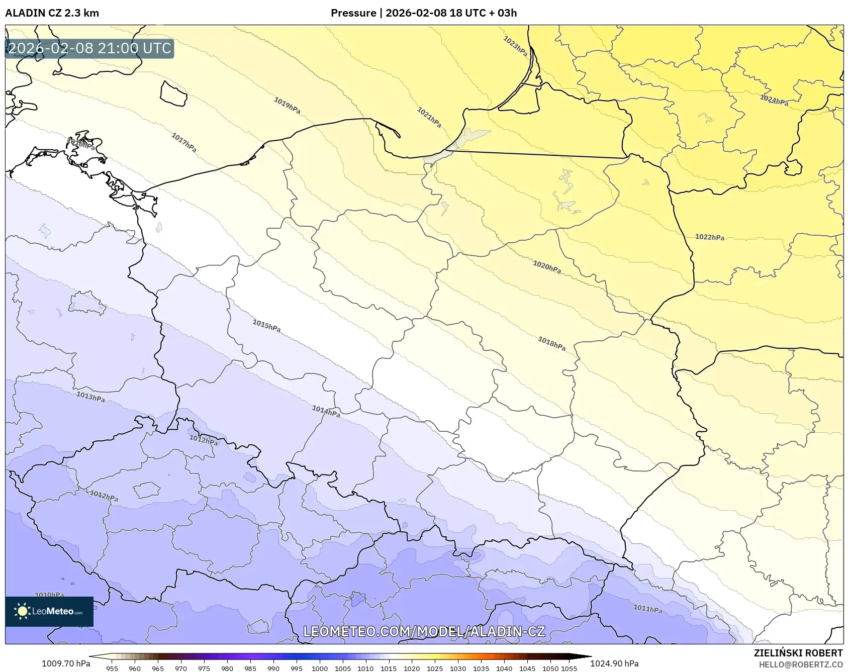 ALADIN CZ 2.3 km model - Poland, Tekanan