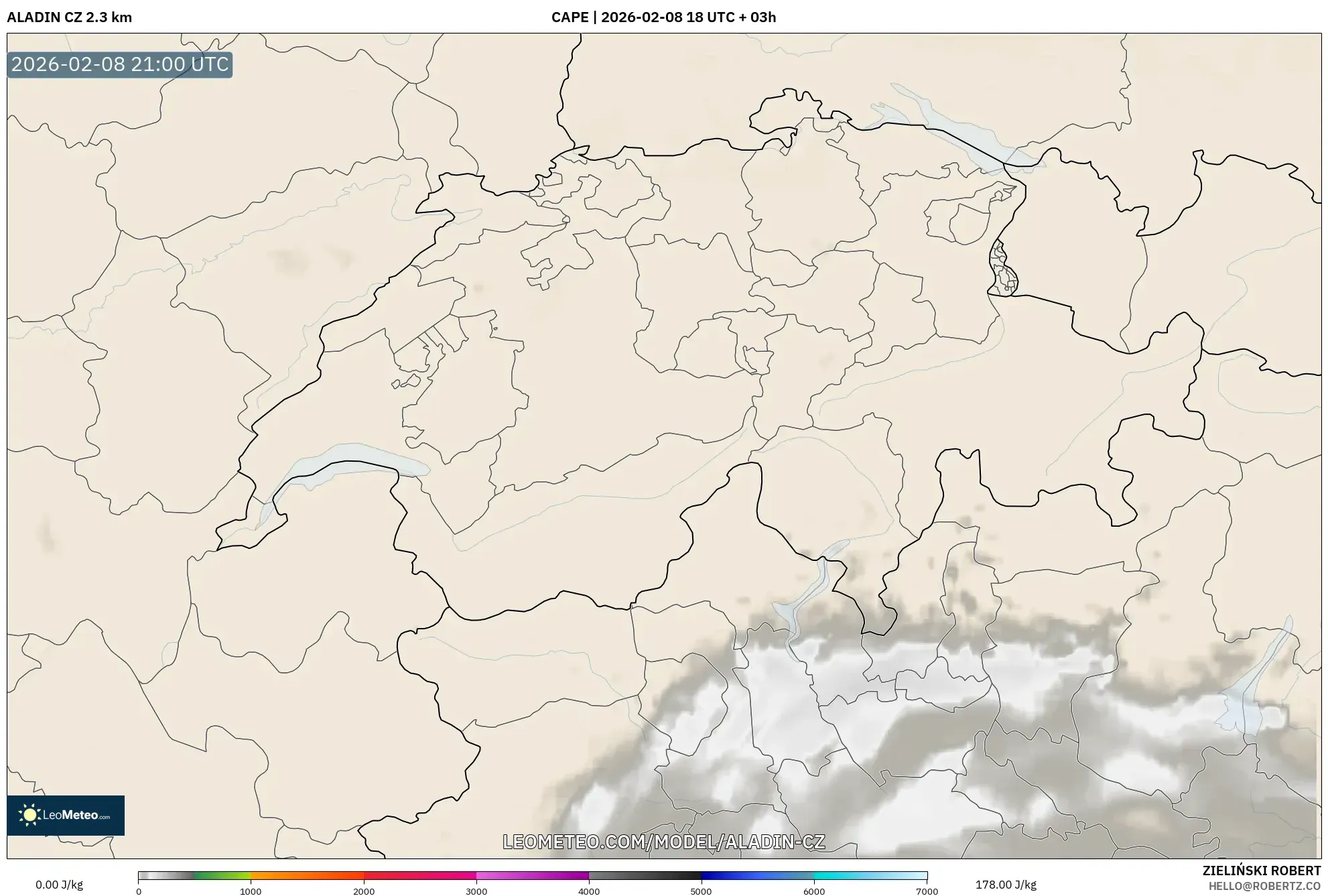 ALADIN CZ 2.3 km model - Switzerland, CAPE