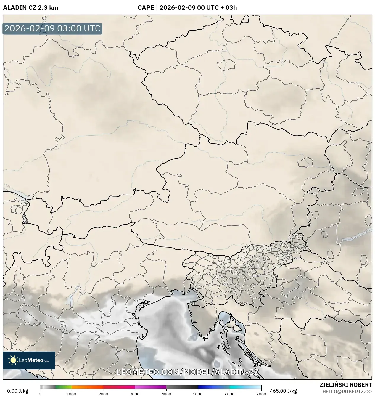 ALADIN CZ 2.3 km model - Austria, CAPE