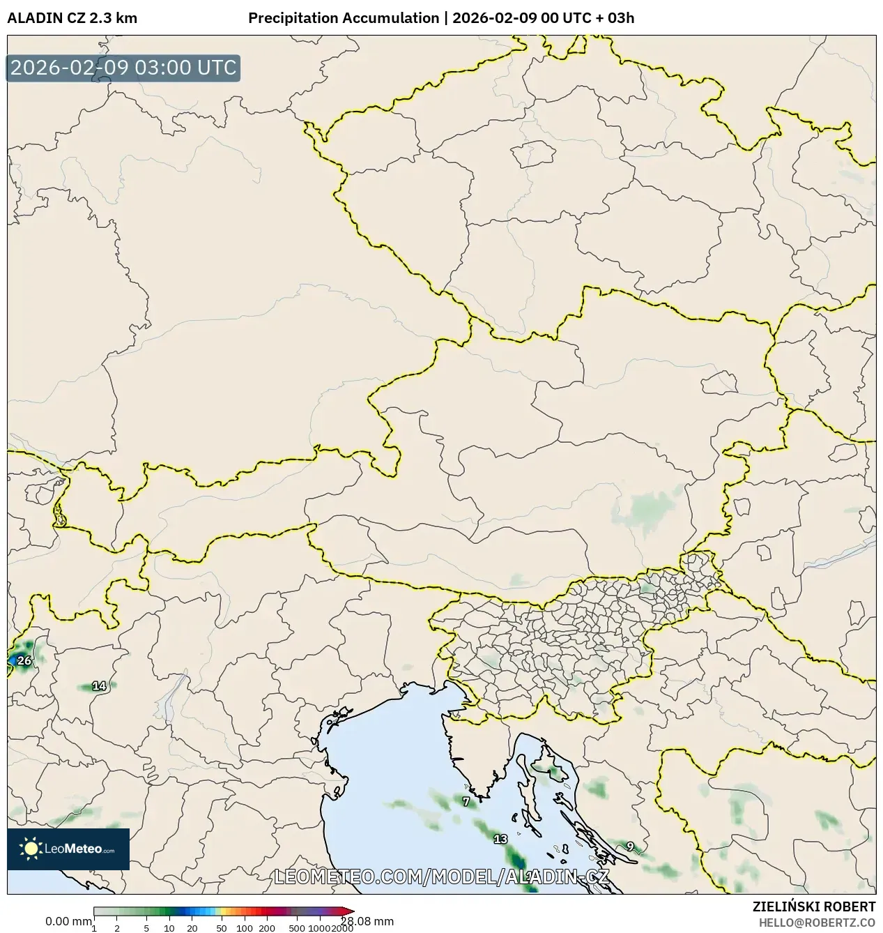 ALADIN CZ 2.3 km model - Austria, Pengumpulan Hujan