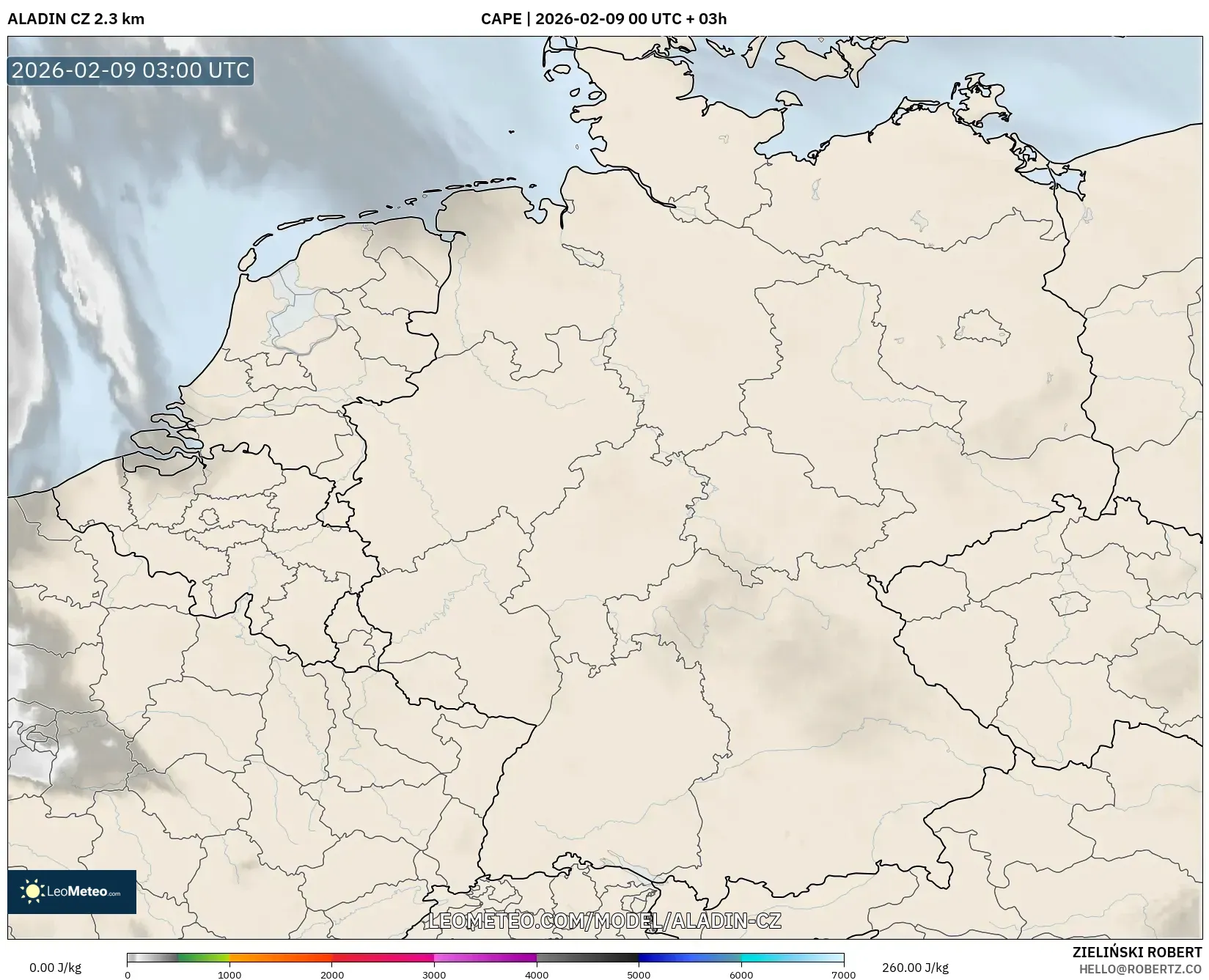 ALADIN CZ 2.3 km model - Jerman, CAPE