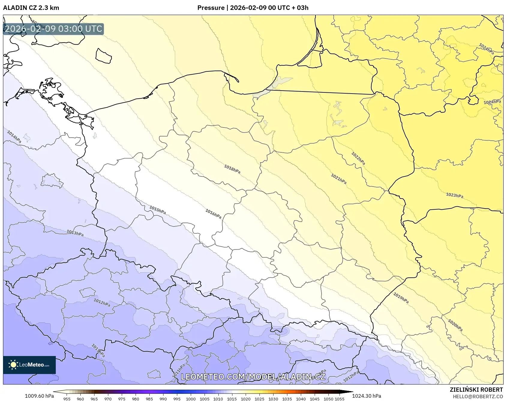 ALADIN CZ 2.3 km model - Poland, Tekanan