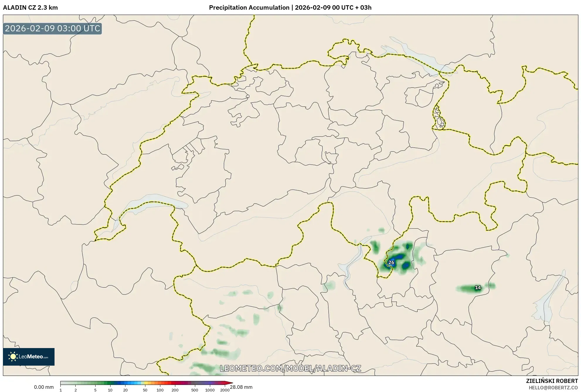ALADIN CZ 2.3 km model - Switzerland, Pengumpulan Hujan