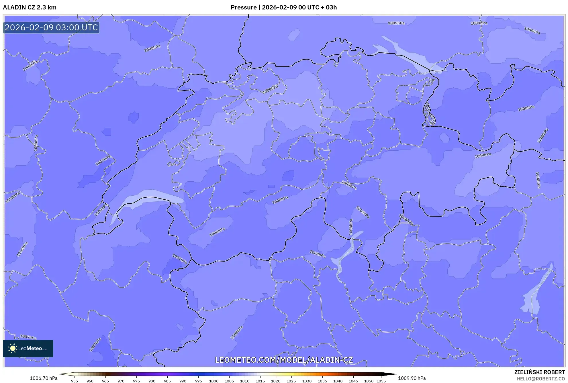 ALADIN CZ 2.3 km model - Switzerland, Tekanan