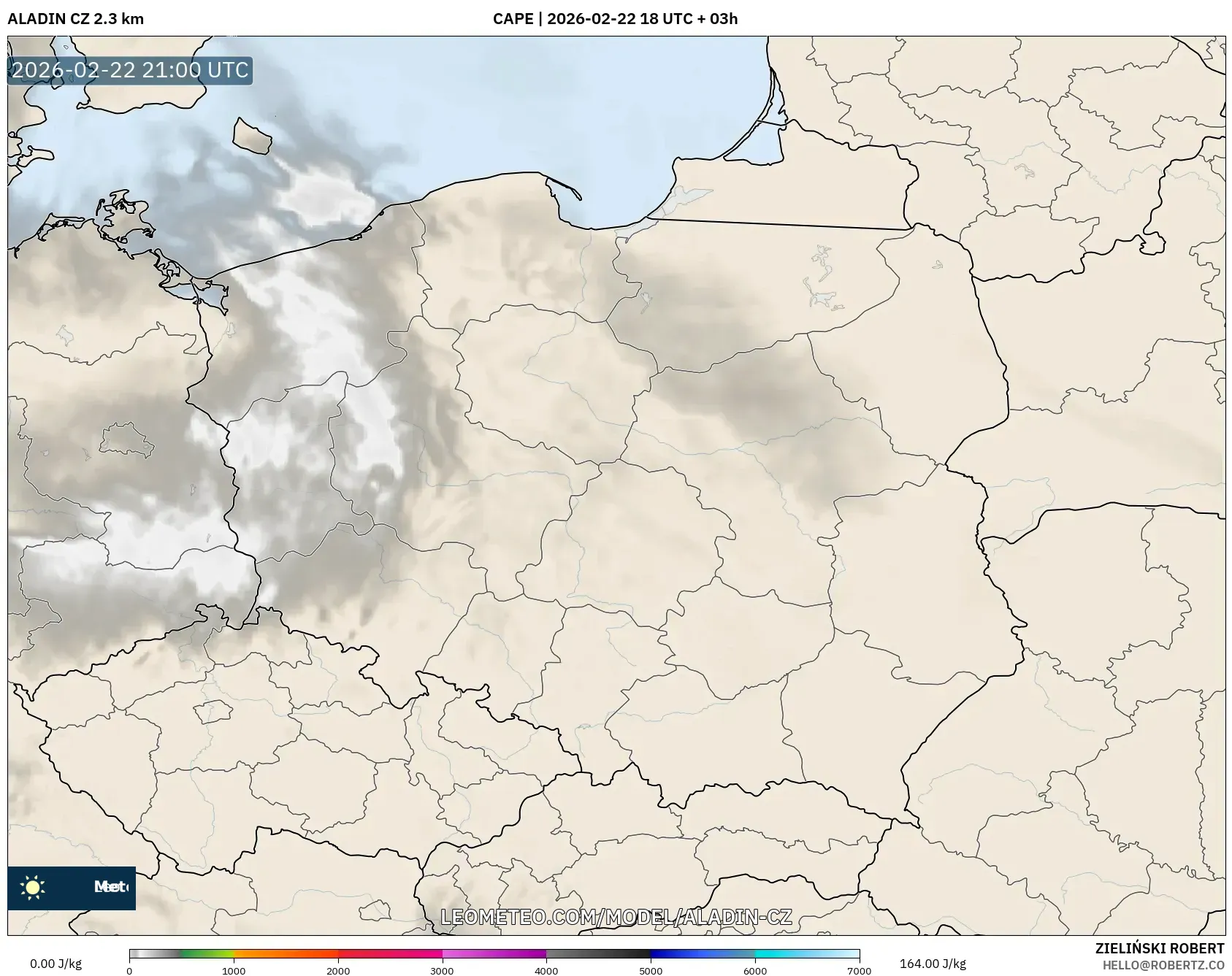 ALADIN CZ 2.3 كم model - بولندا, CAPE