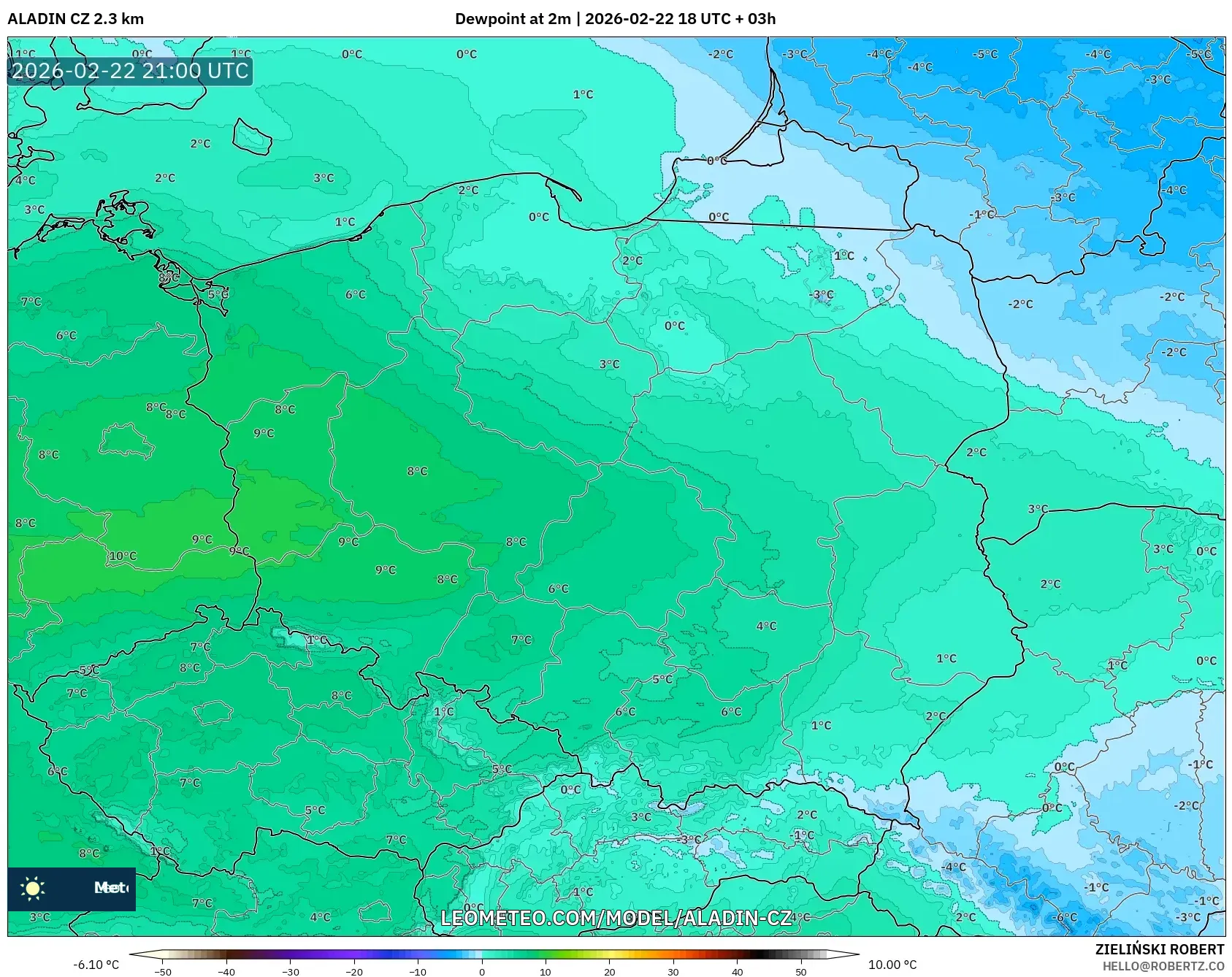 ALADIN CZ 2.3 كم model - بولندا, نقطة الندى 2 م