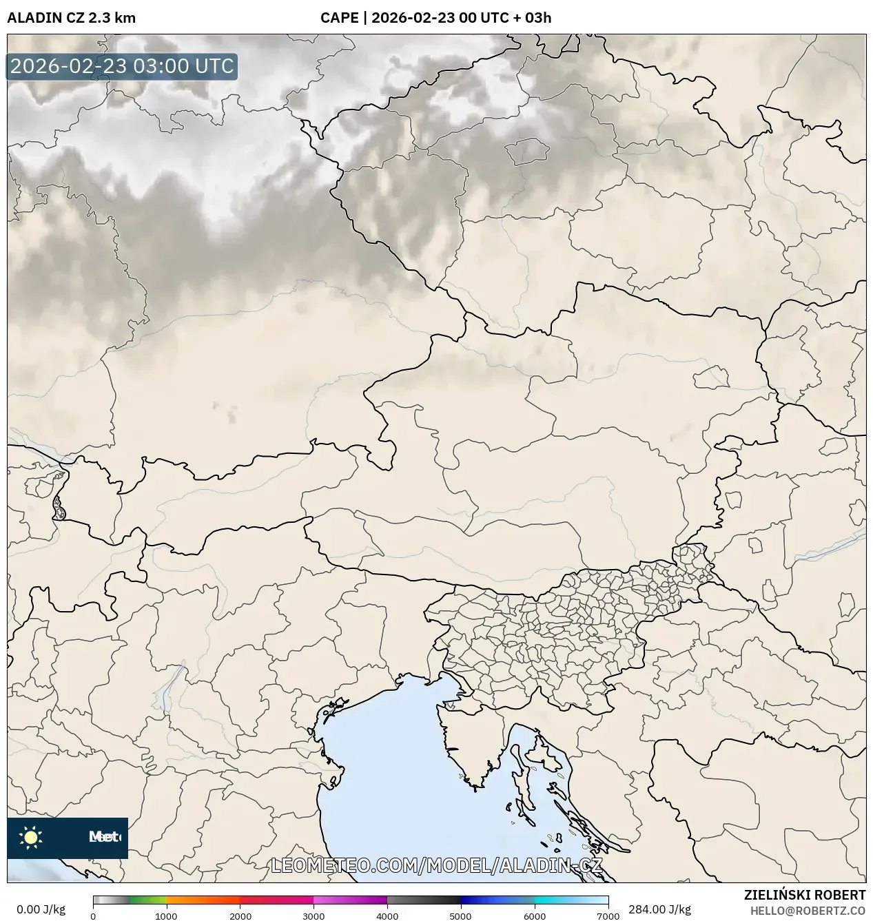 ALADIN CZ 2.3 كم model - النمسا, CAPE