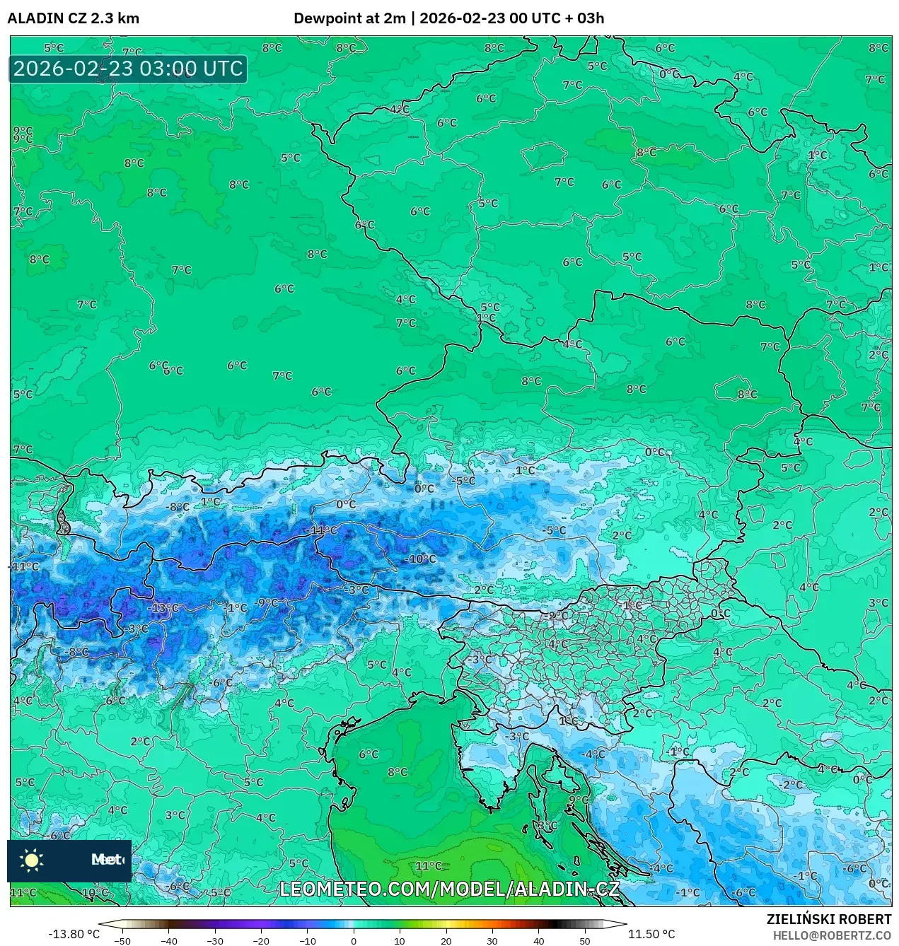 ALADIN CZ 2.3 كم model - النمسا, نقطة الندى 2 م