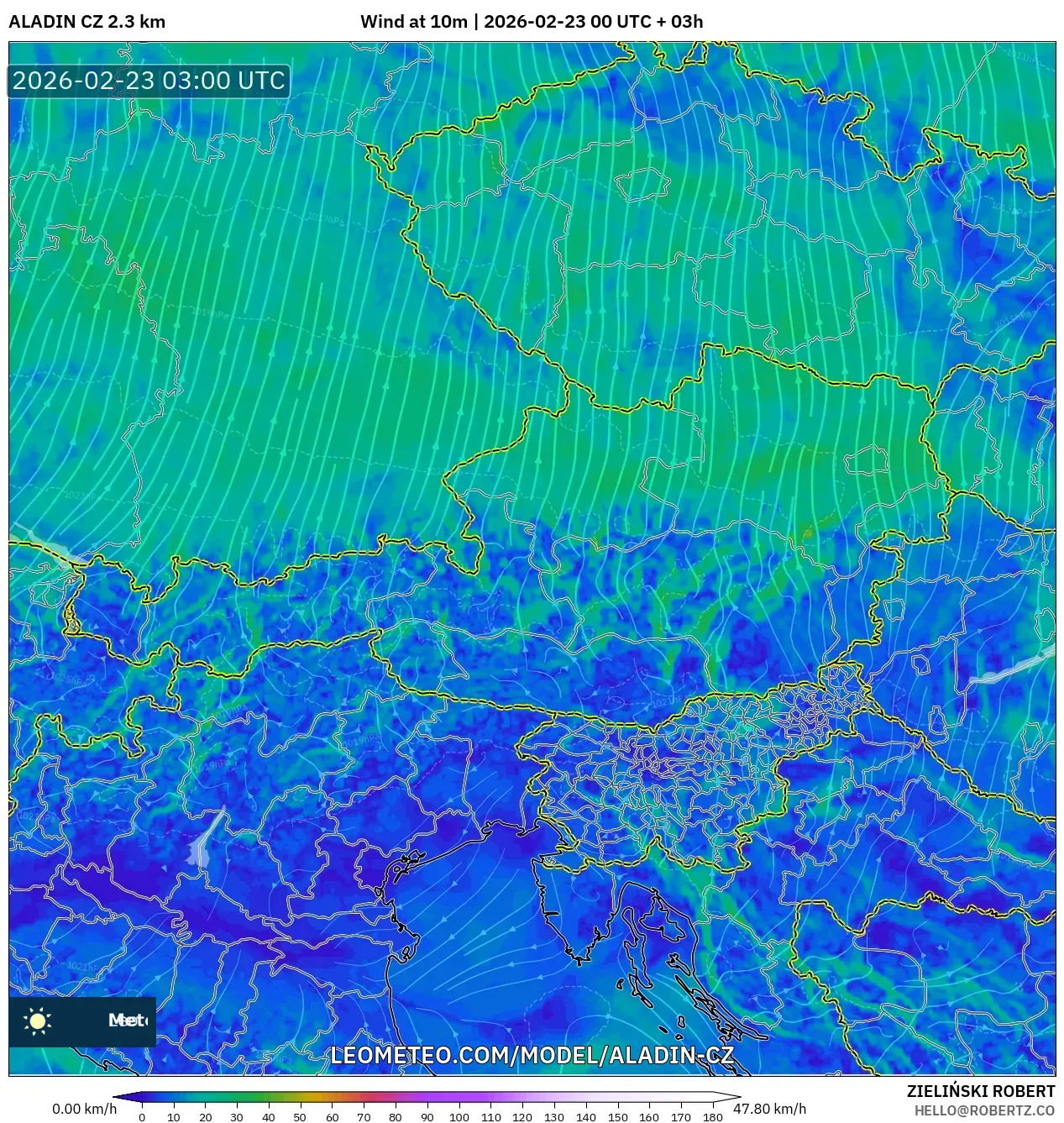 ALADIN CZ 2.3 كم model - النمسا, رياح 10 م