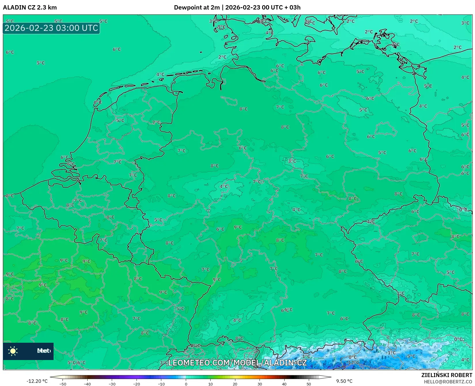 ALADIN CZ 2.3 كم model - ألمانيا, نقطة الندى 2 م