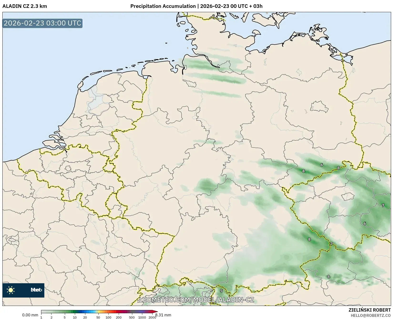 ALADIN CZ 2.3 كم model - ألمانيا, تراكم الهطول