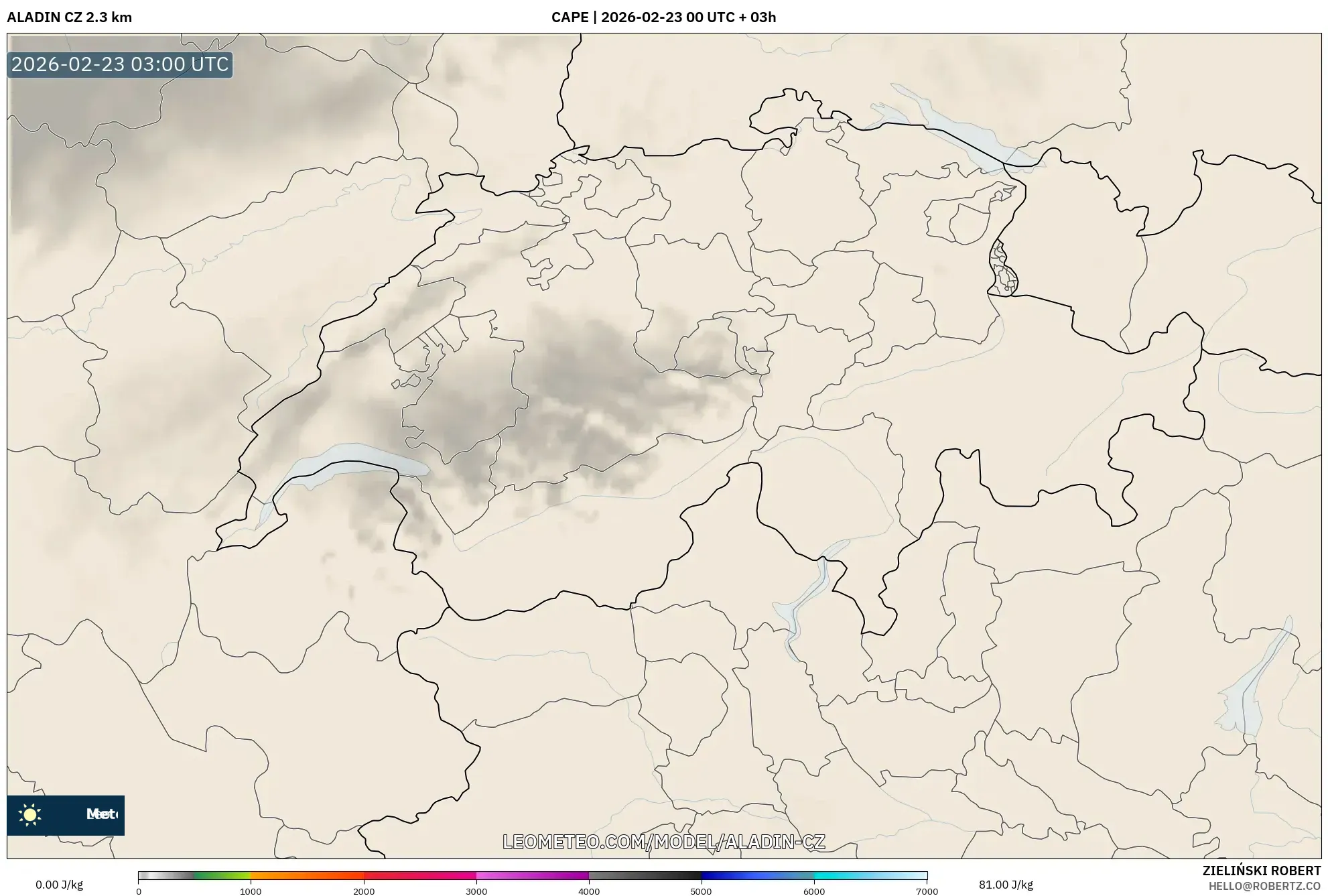 ALADIN CZ 2.3 كم model - سويسرا, CAPE