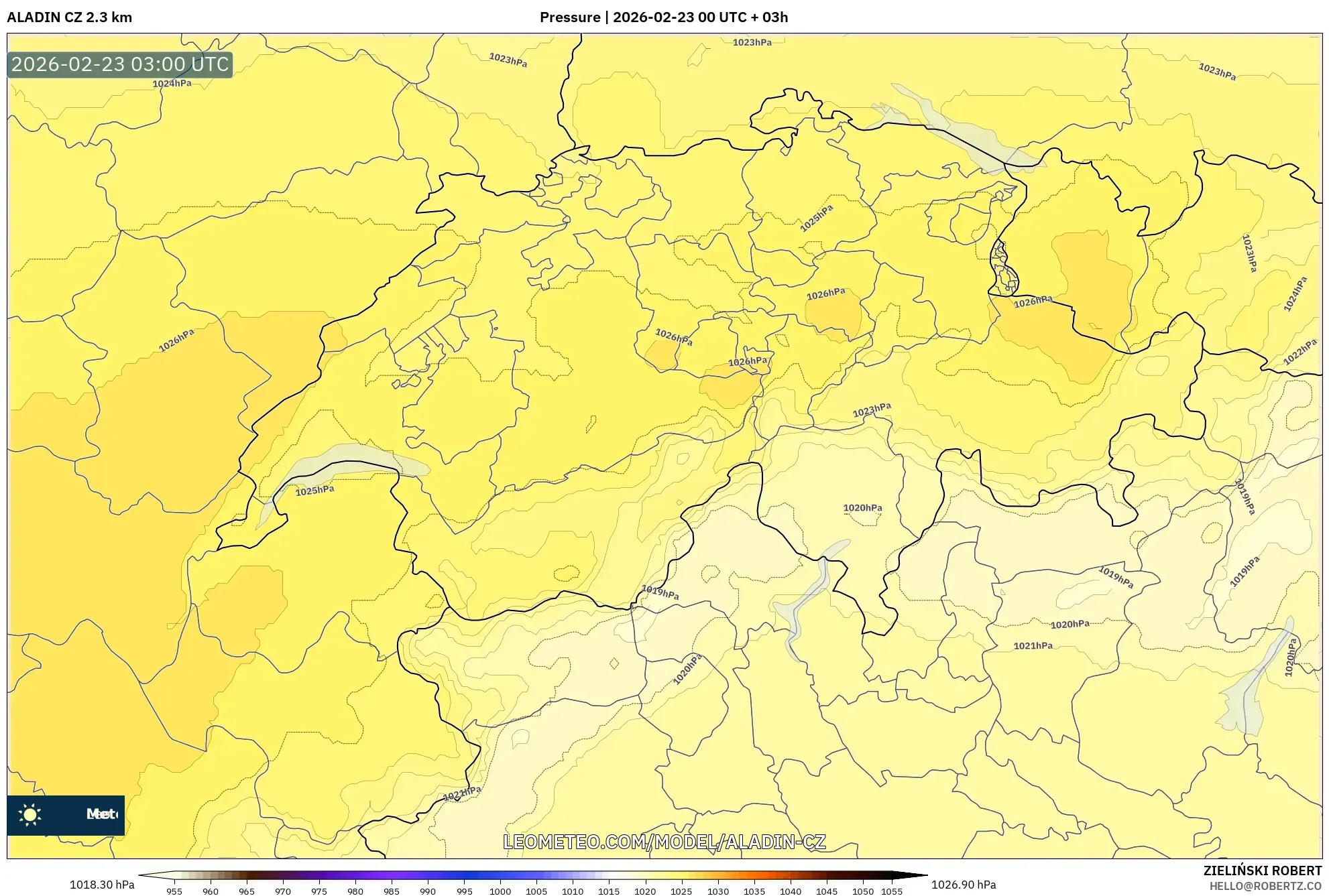 ALADIN CZ 2.3 كم model - سويسرا, الضغط