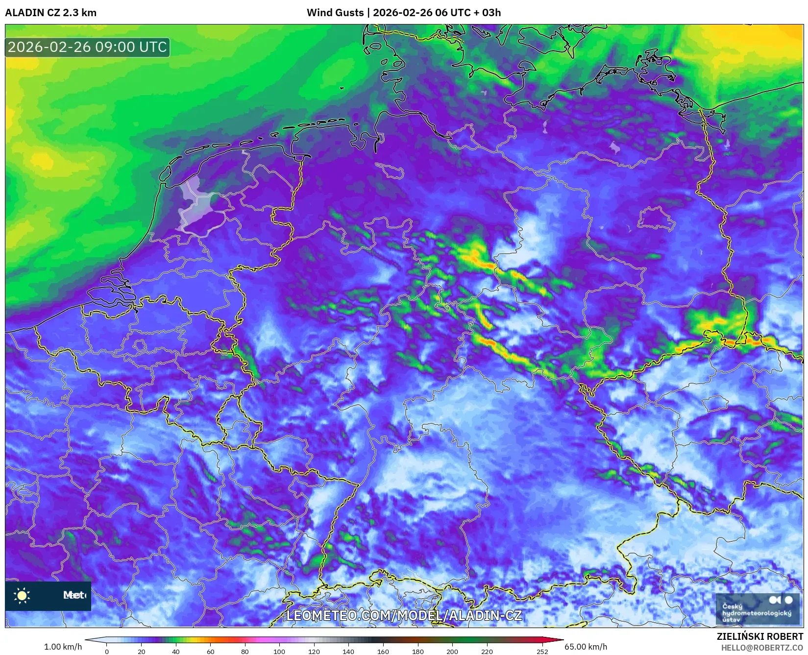 ALADIN CZ 2.3 km model - Germany, Wind Gusts