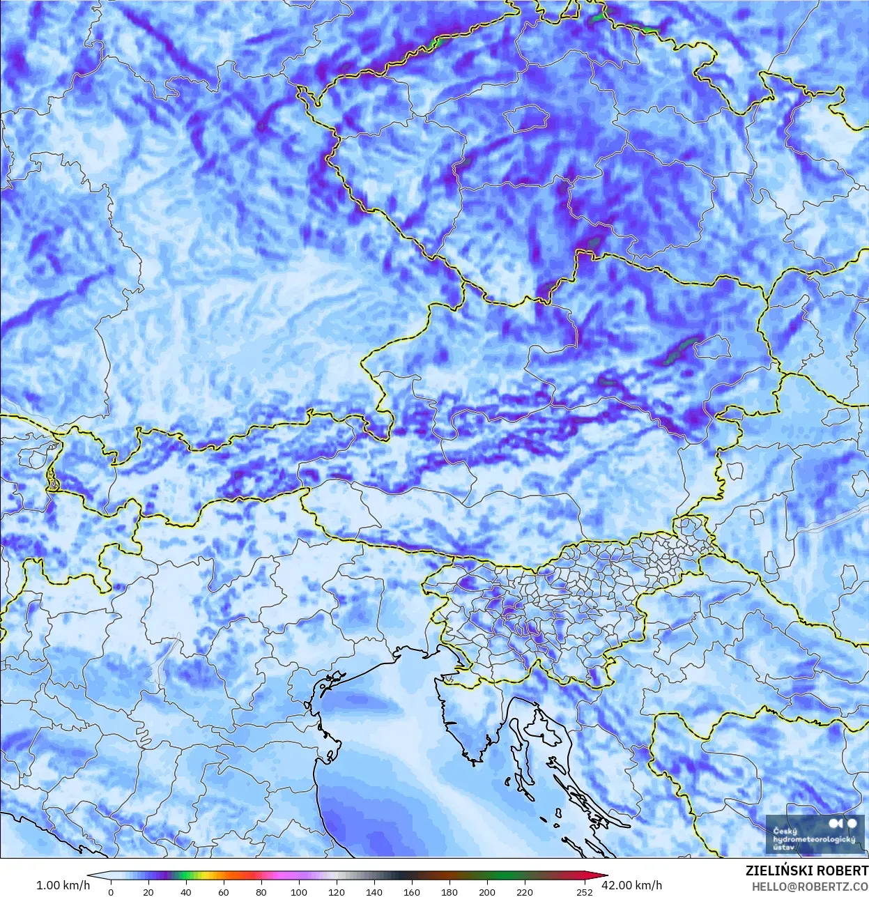 ALADIN CZ 2.3 km model - Austria, Wind Gusts