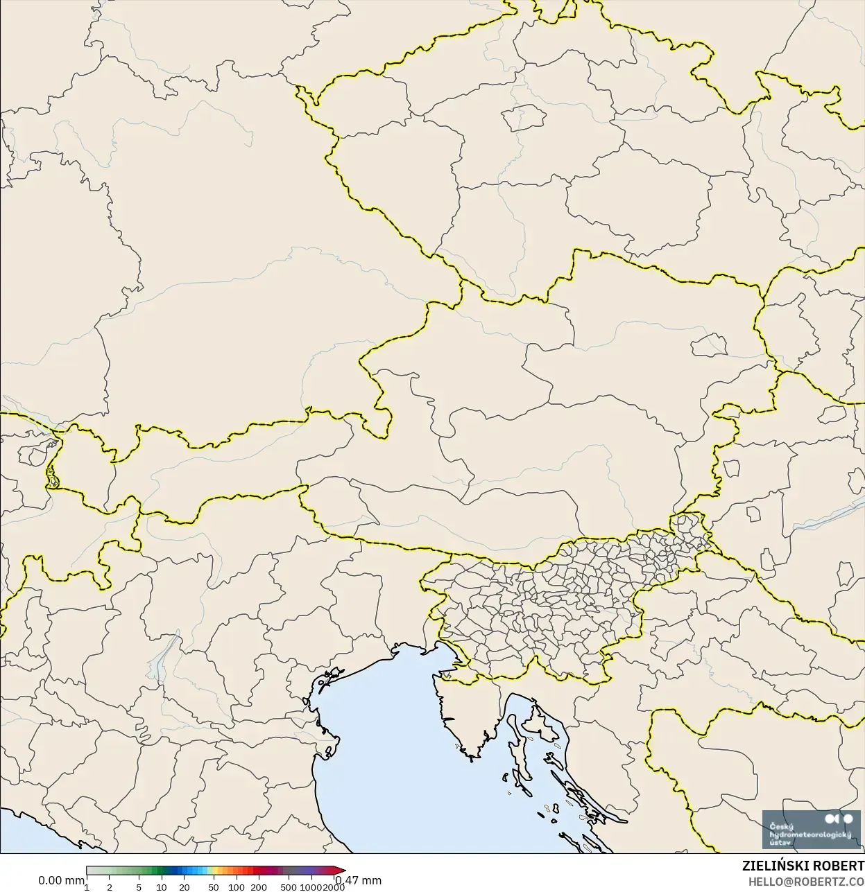 ALADIN CZ 2.3 km model - Austria, Precipitation Accumulation