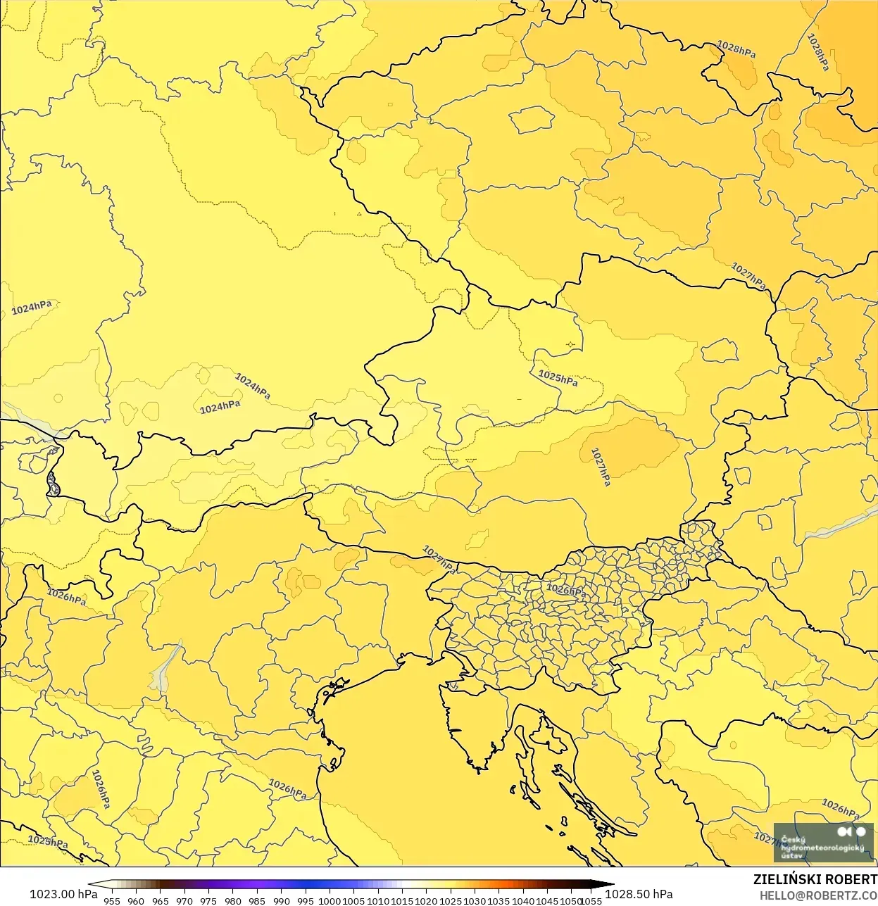ALADIN CZ 2.3 km model - Austria, Pressure