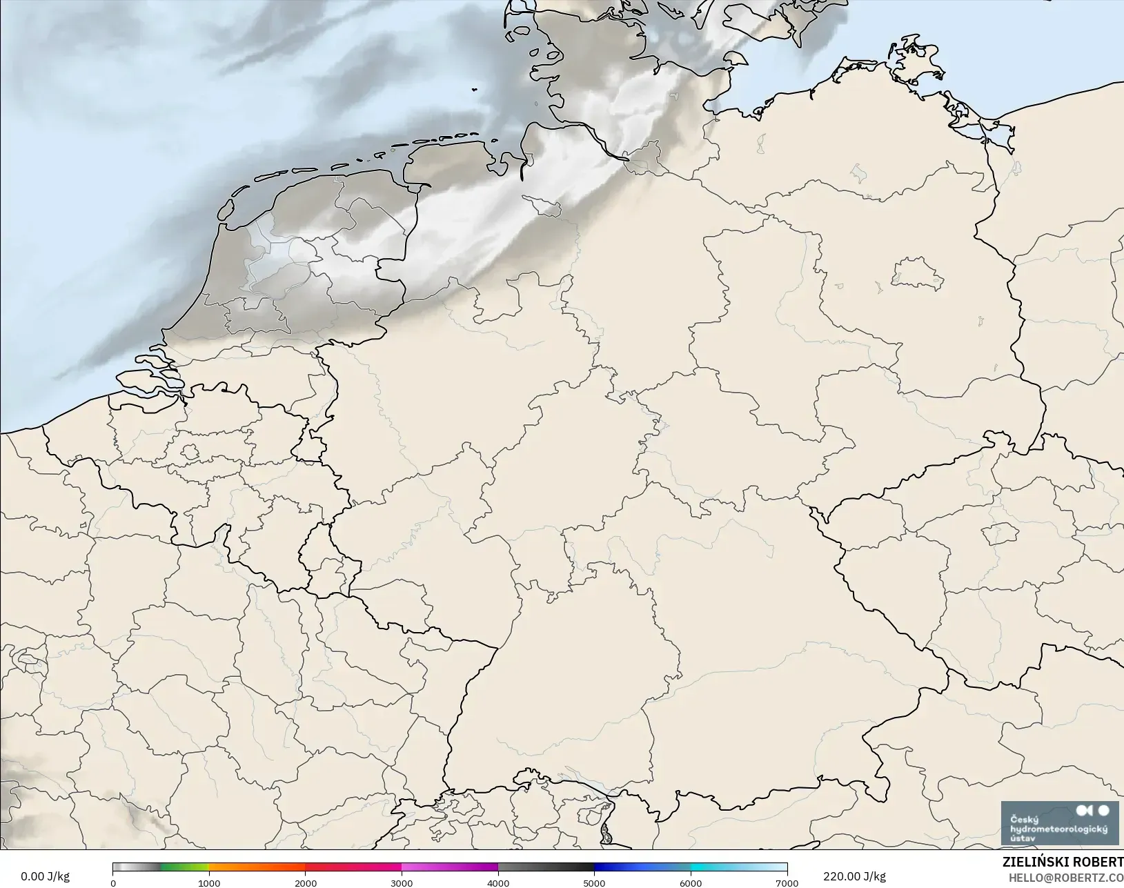 ALADIN CZ 2.3 km model - Germany, CAPE