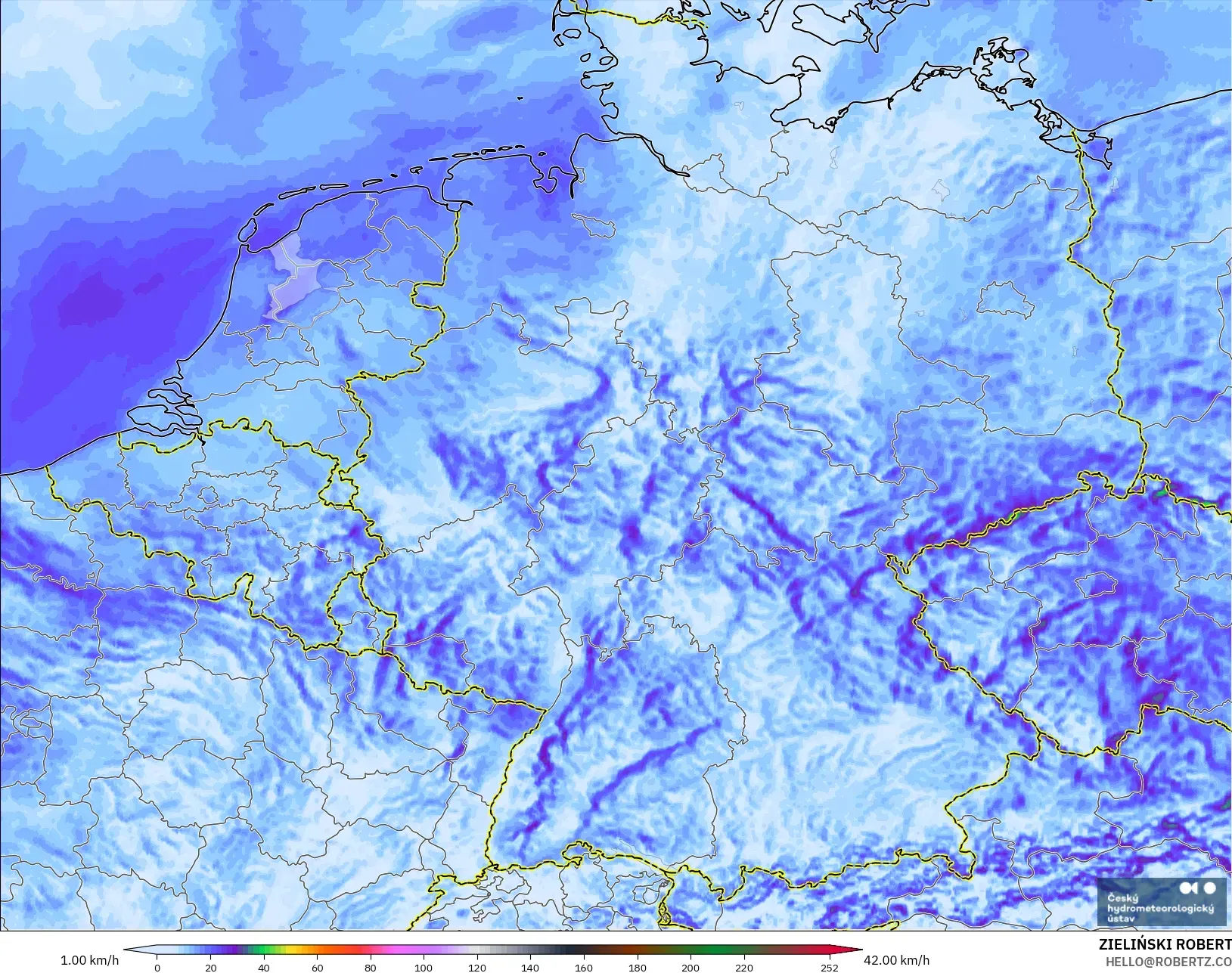 ALADIN CZ 2.3 km model - Germany, Wind Gusts