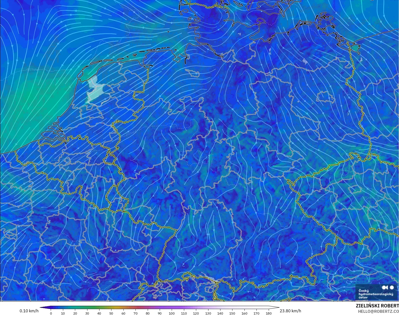 ALADIN CZ 2.3 km model - Germany, Wind at 10m