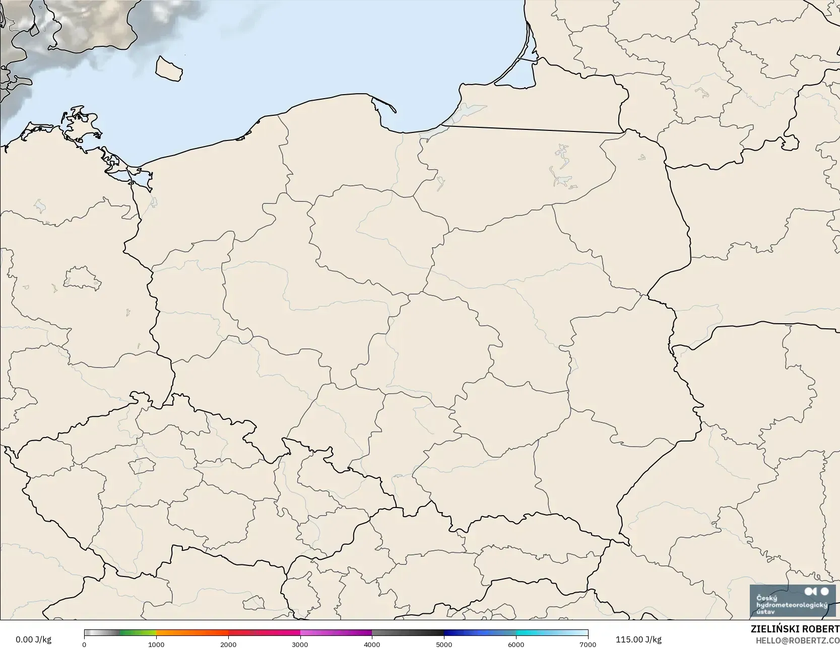 ALADIN CZ 2.3 km model - Poland, CAPE