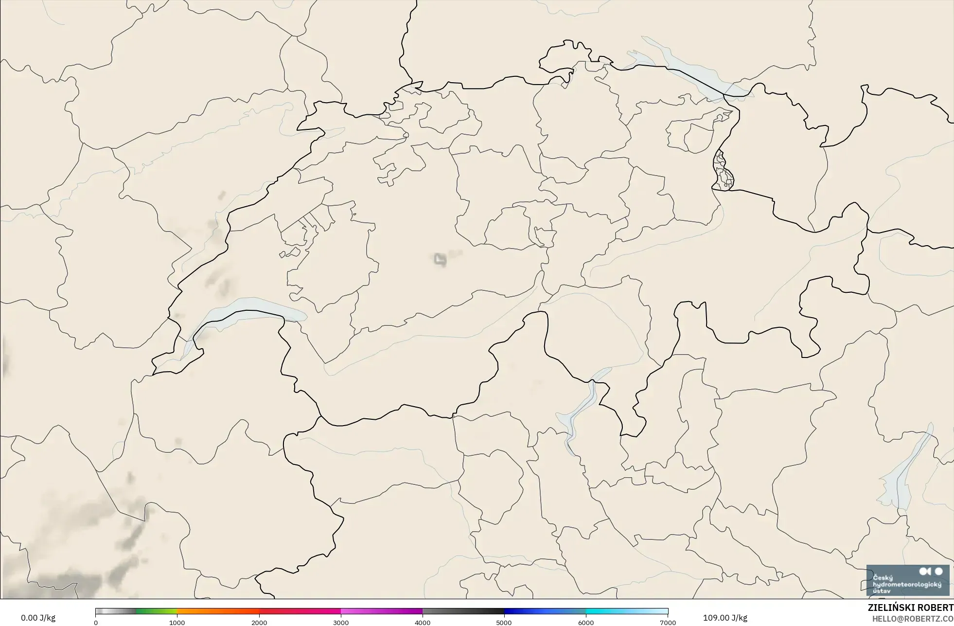 ALADIN CZ 2.3 km model - Switzerland, CAPE