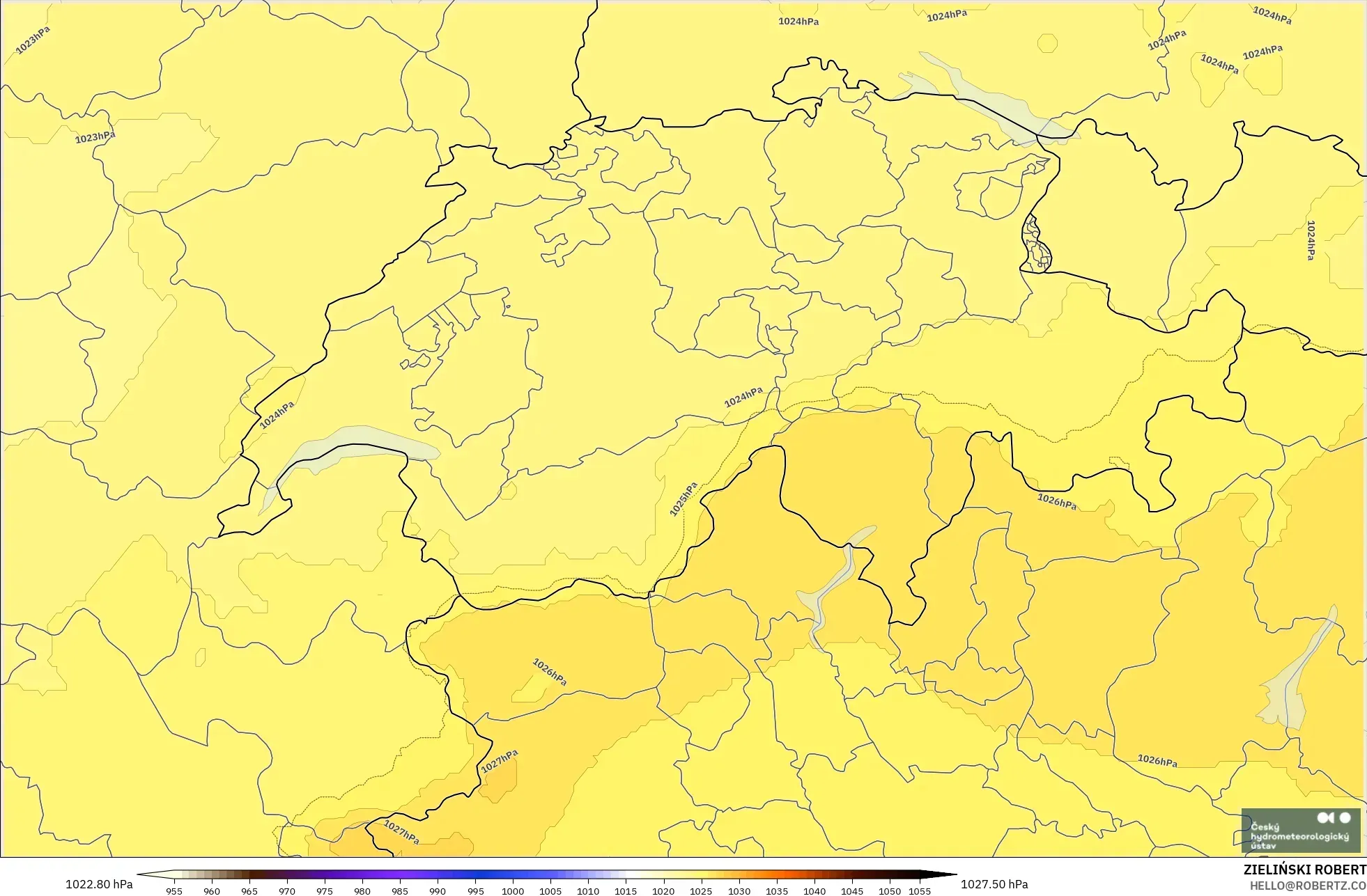 ALADIN CZ 2.3 km model - Switzerland, Pressure