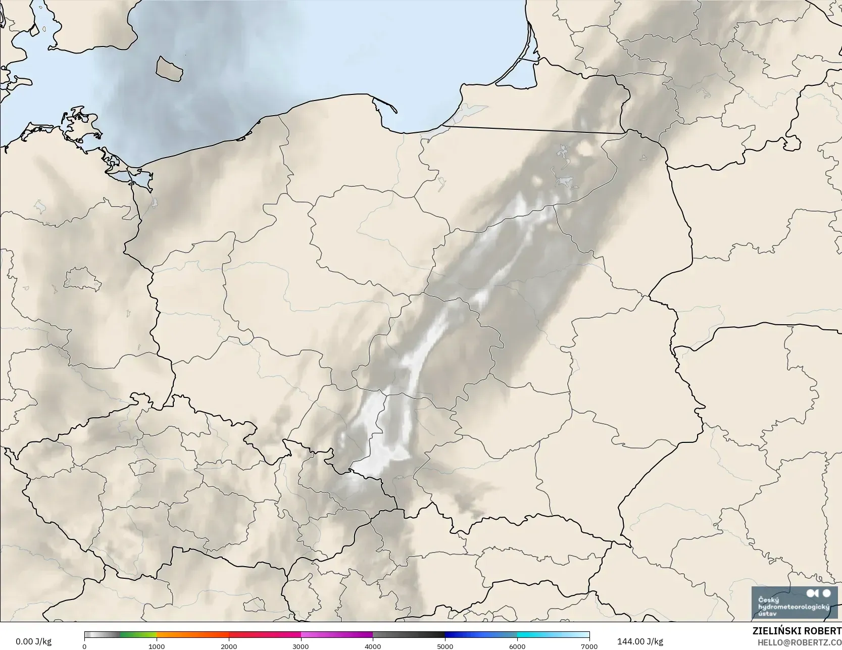 ALADIN CZ 2.3 km model - Poland, CAPE
