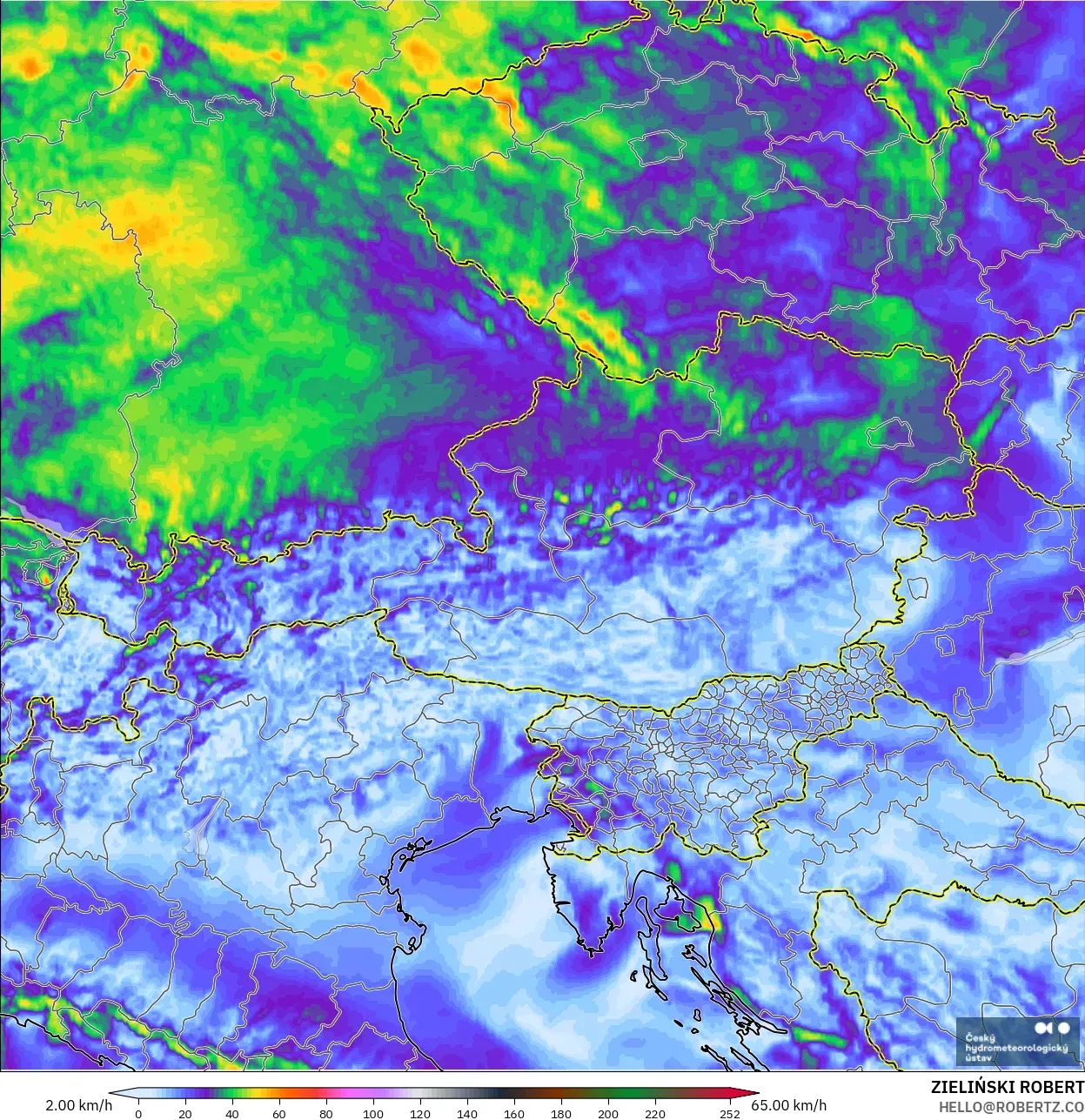 ALADIN CZ 2.3 km model - Austria, Wind Gusts