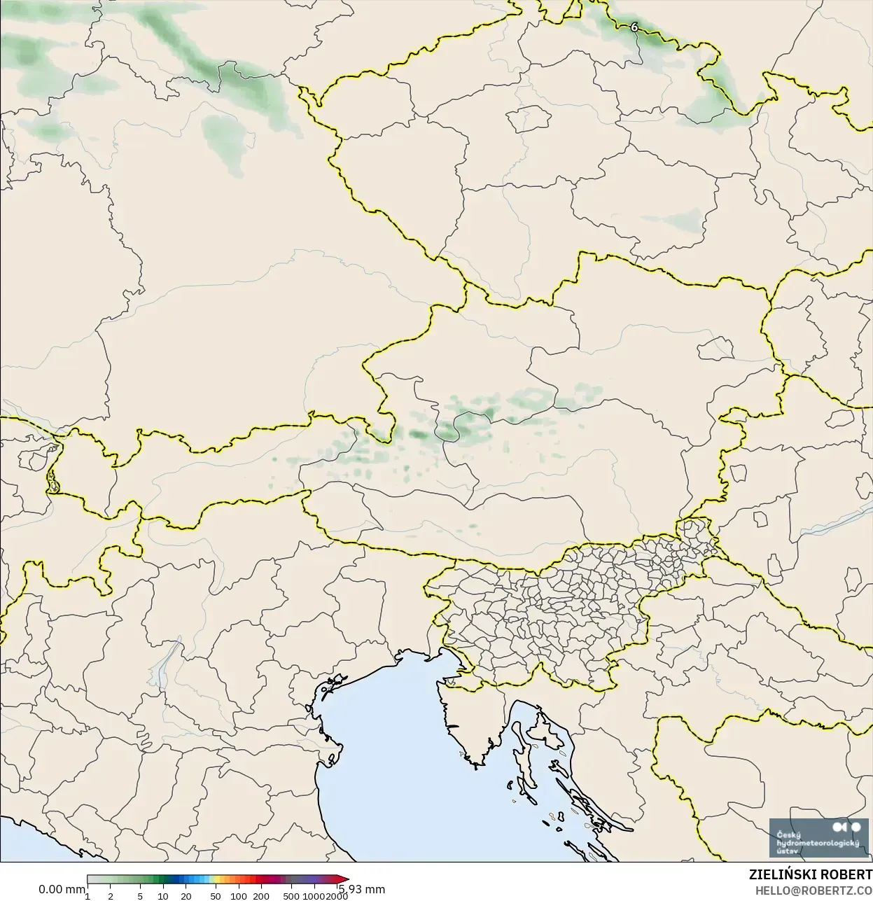 ALADIN CZ 2.3 km model - Austria, Precipitation Accumulation